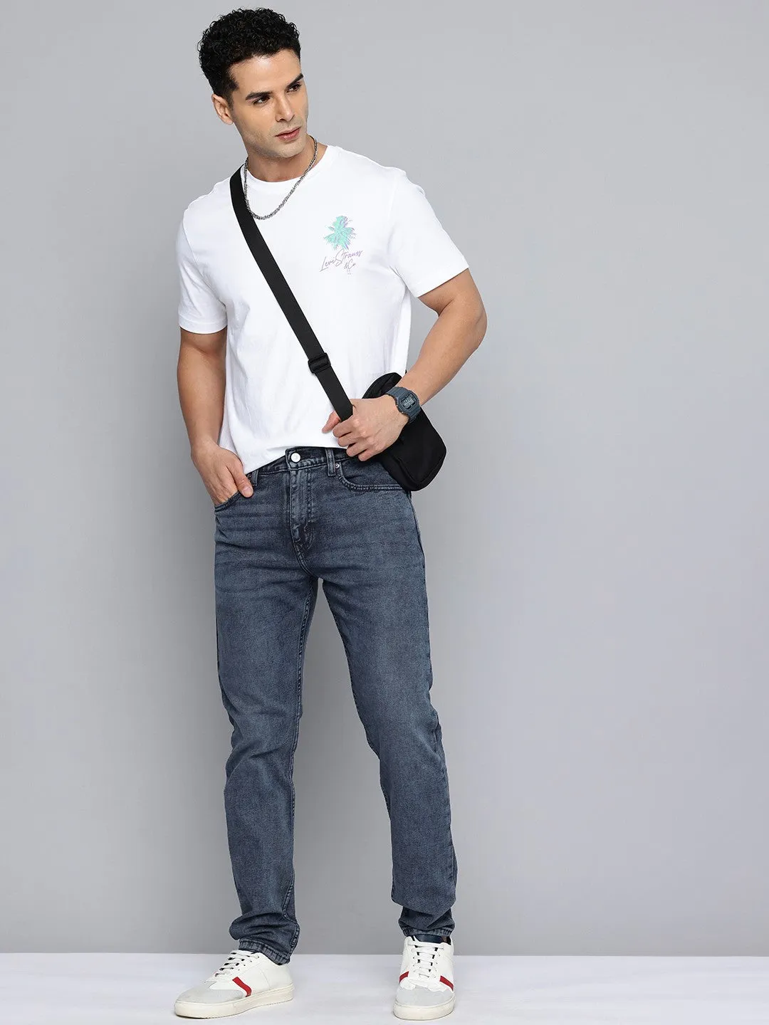 Men's 512 Blue Slim Tapered Fit Mid Rise Jeans Active Comfort Solid Choice