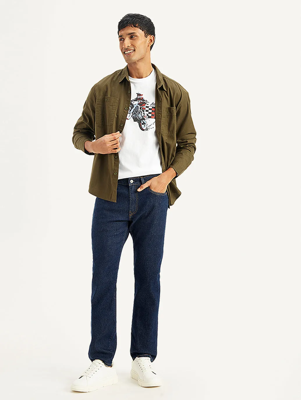 Men's 511 Navy Blue Slim Fit Mid Rise Jeans Everyday Party Look Unfaded Hemline