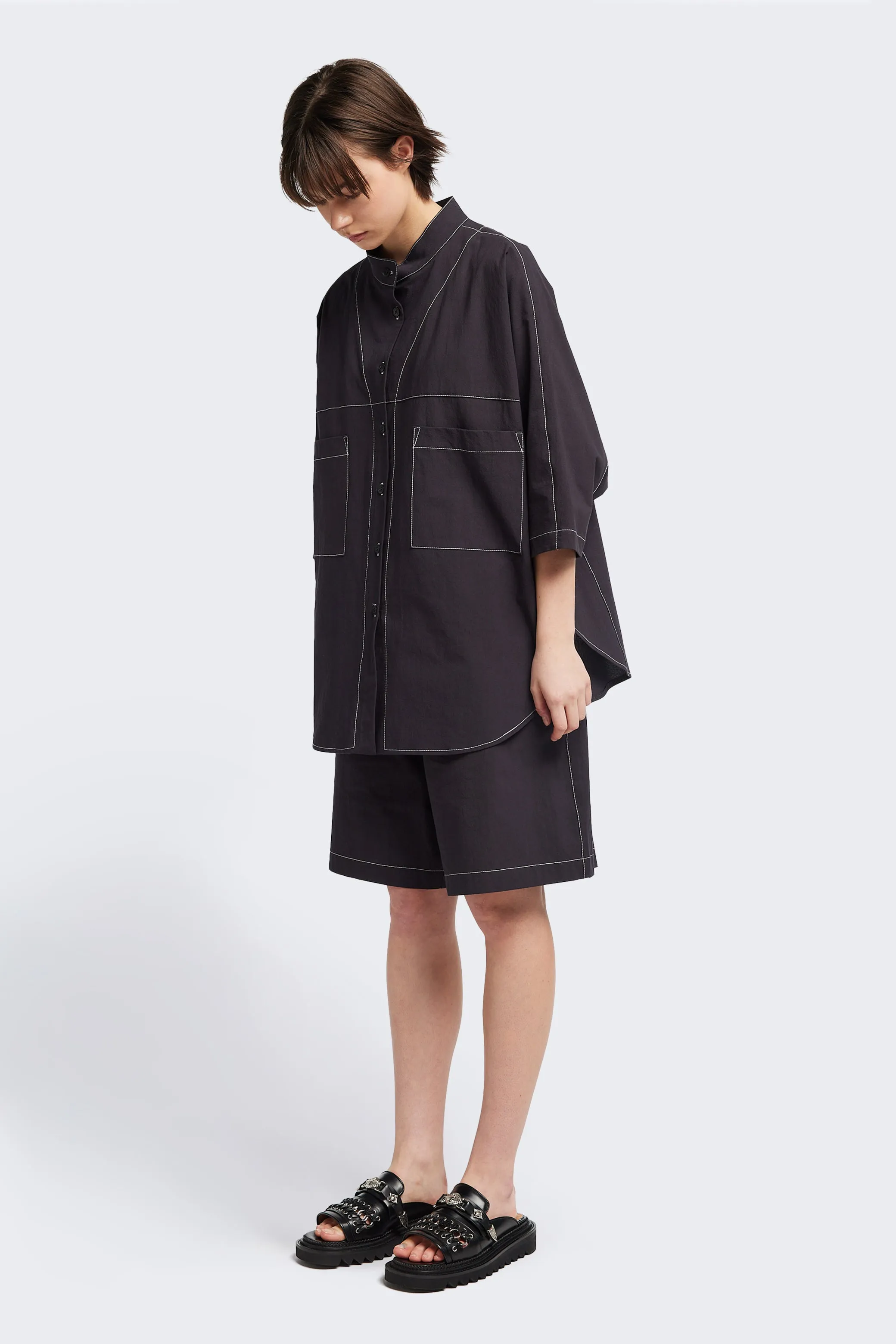 Idyll Shirt Black Comfy Layer All Purpose Weave Design