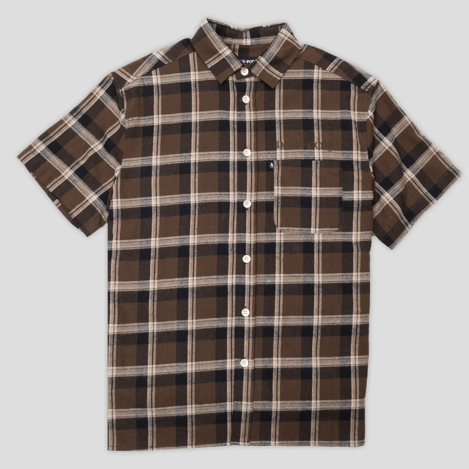 Printed design Pass~Port Stem Workers Check Shirt Short-Sleeve - Brown