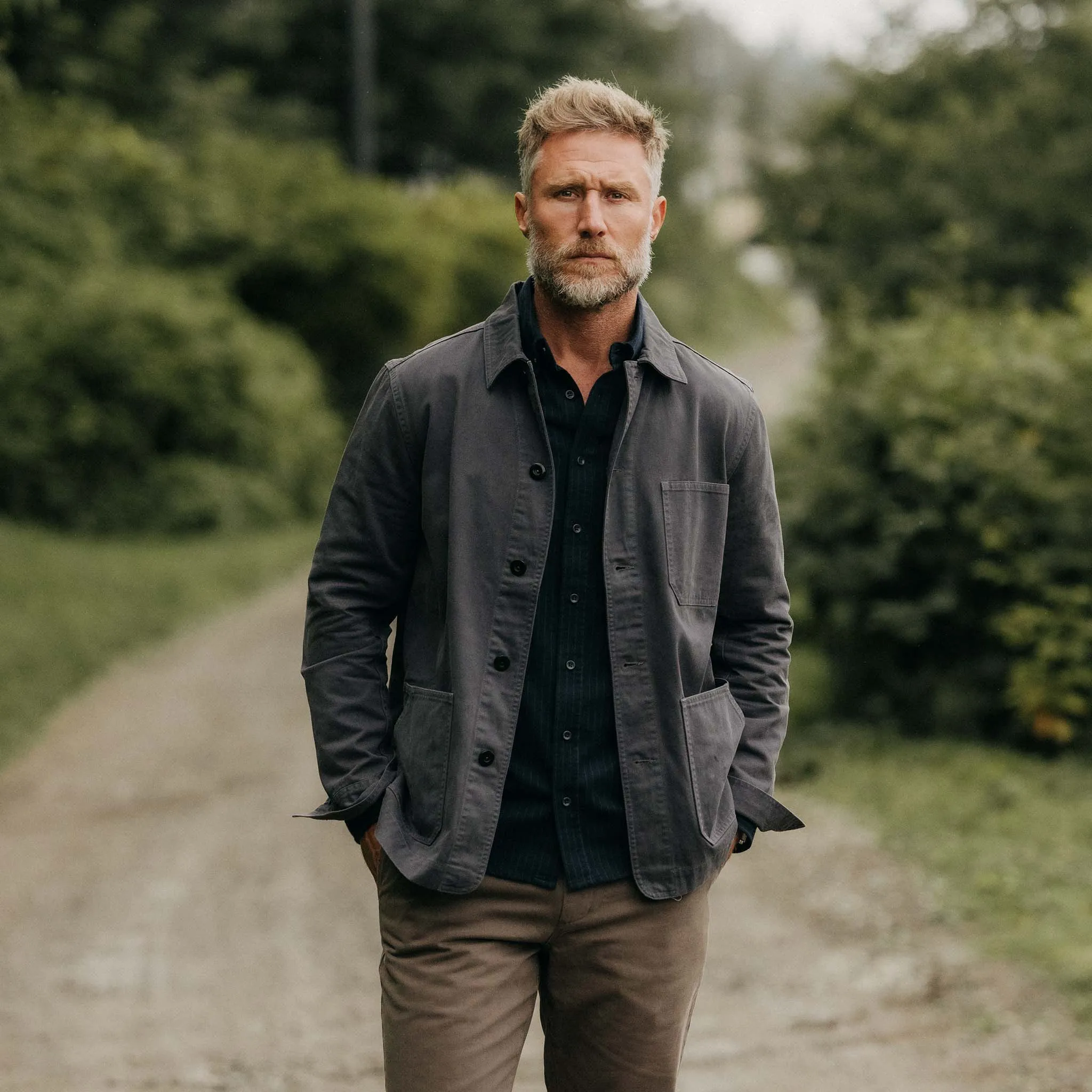 The Ojai Jacket in Organic Charcoal Foundation Twill Easy Wear Cold Days