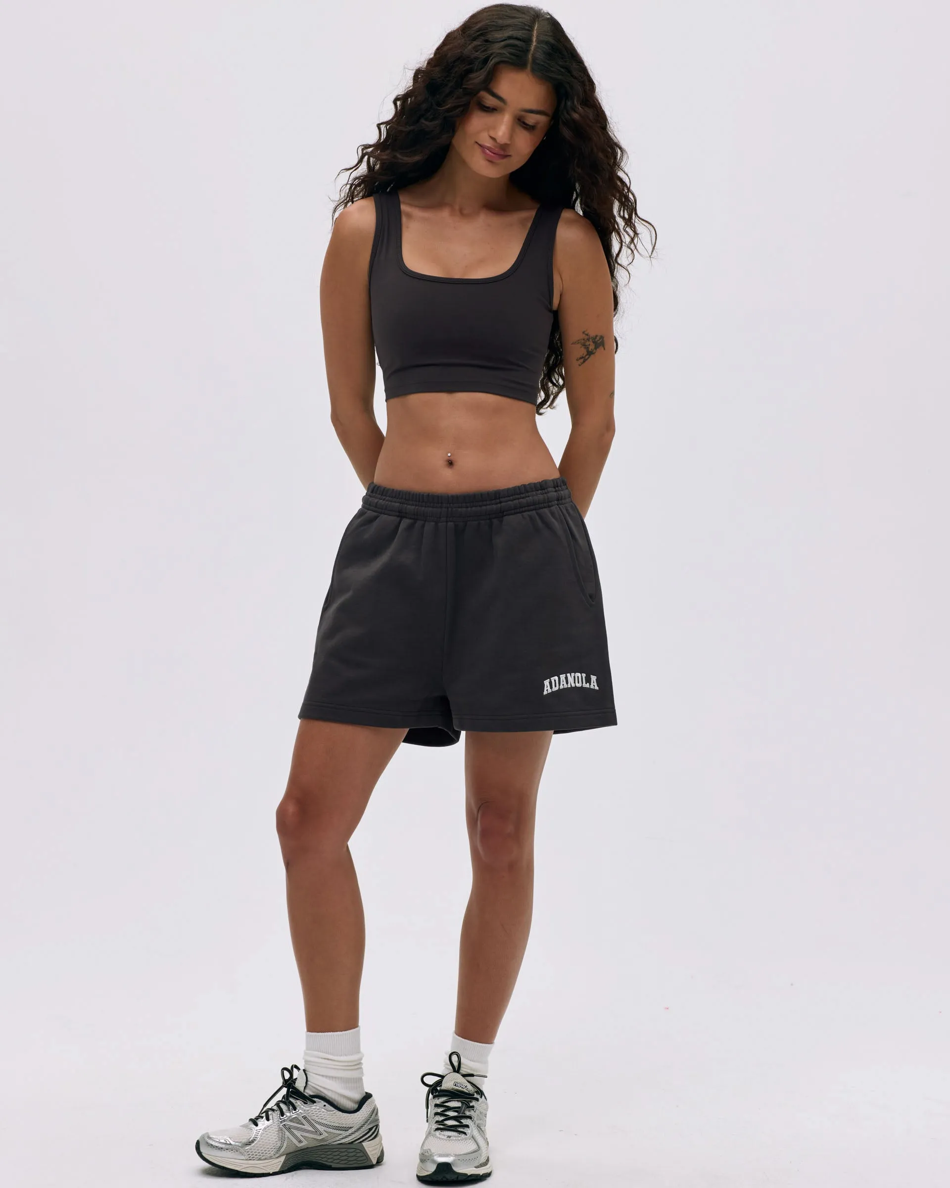 Seamless Comfort Effortless Style Varsity Sweat Shorts - Coffee Bean/Marshmallow White