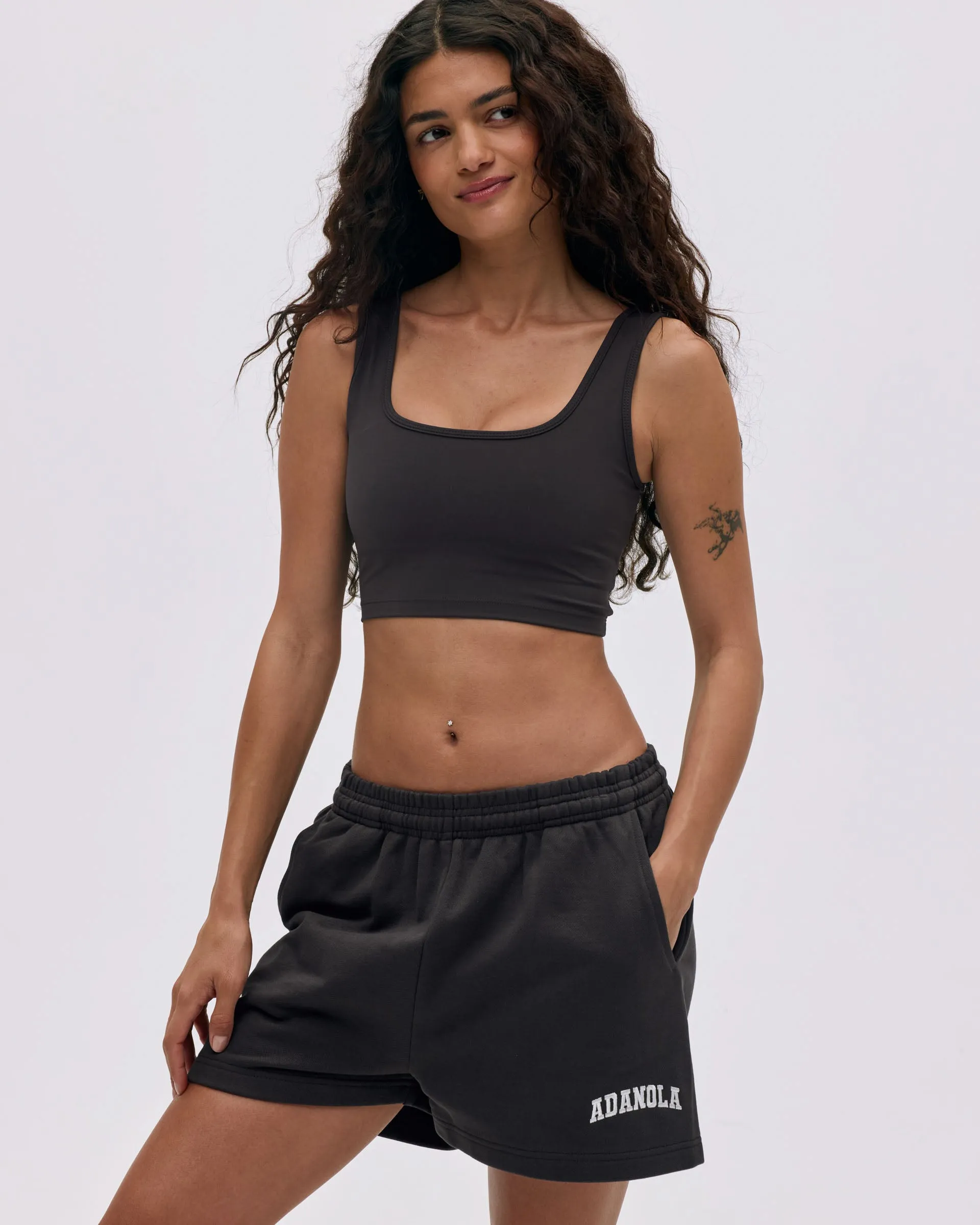 Varsity Sweat Shorts - Coffee Bean/Marshmallow White Smooth Fabric