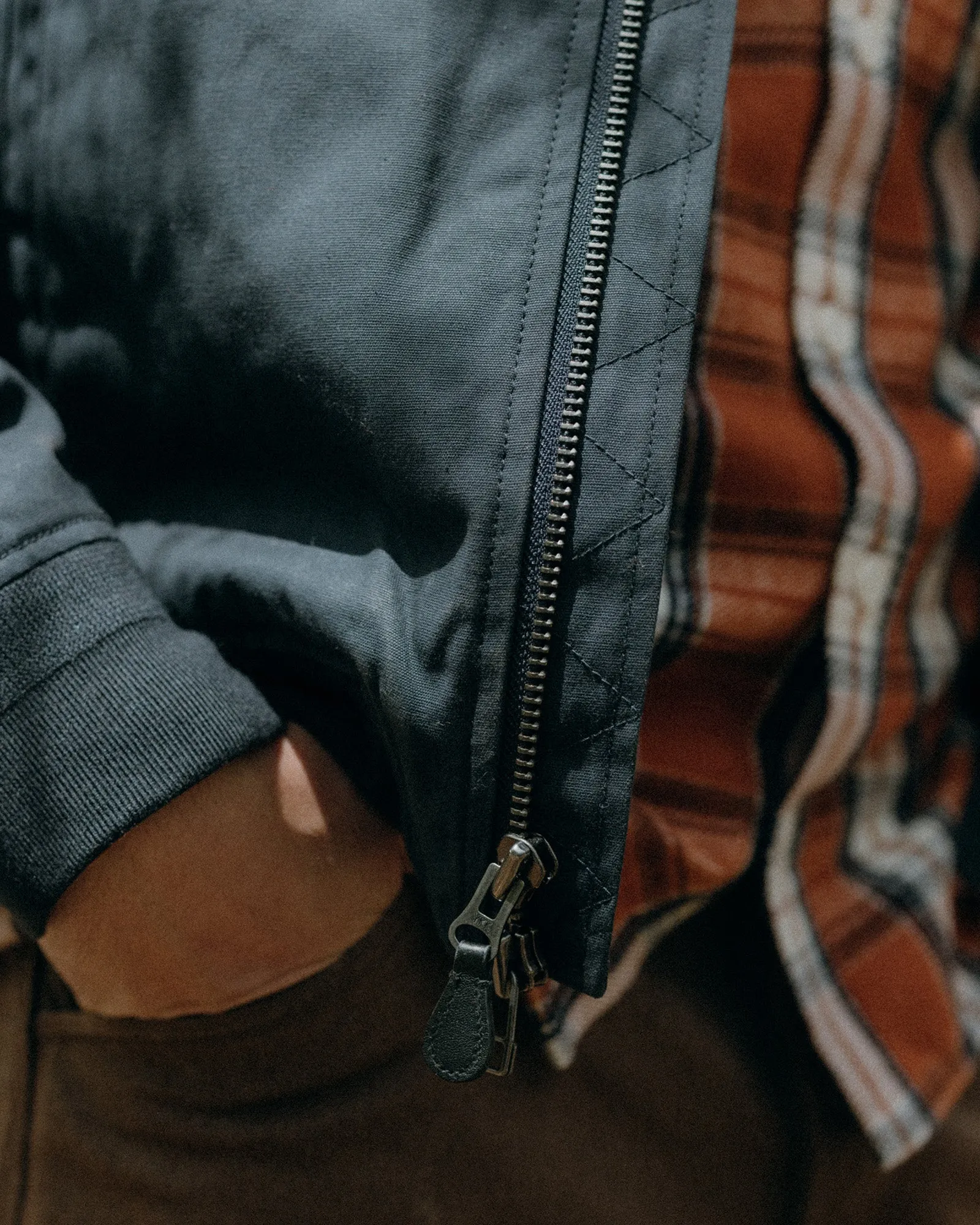 Anti Static Interior The Insulated Bomber Jacket in Dark Navy Dry Wax