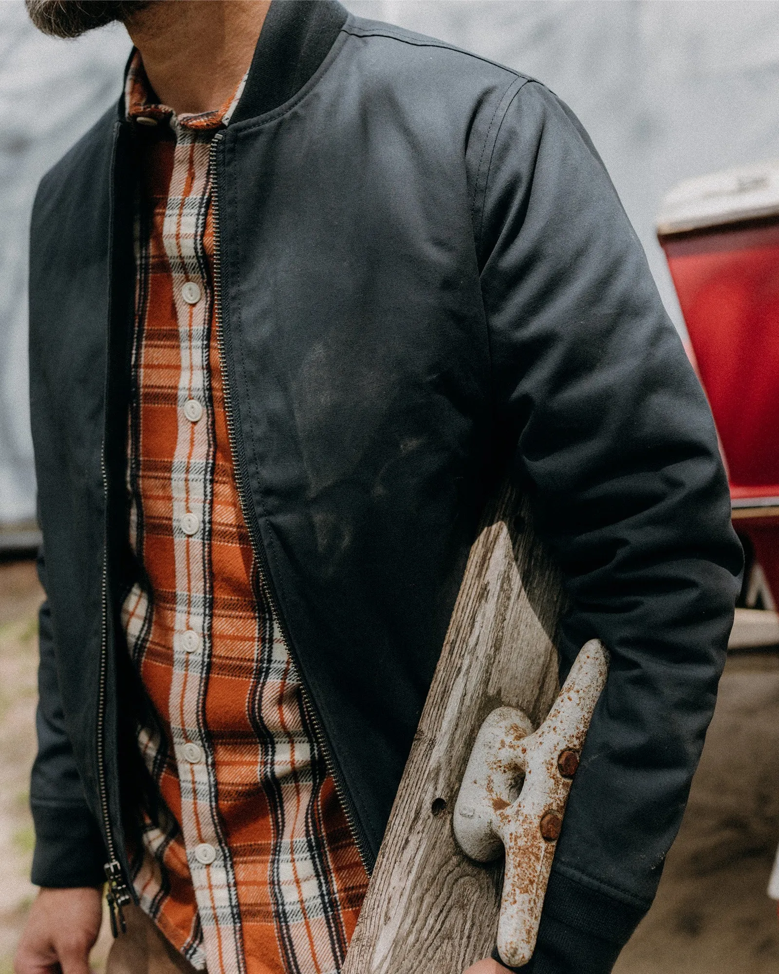 PFC Free Treatment The Insulated Bomber Jacket in Dark Navy Dry Wax