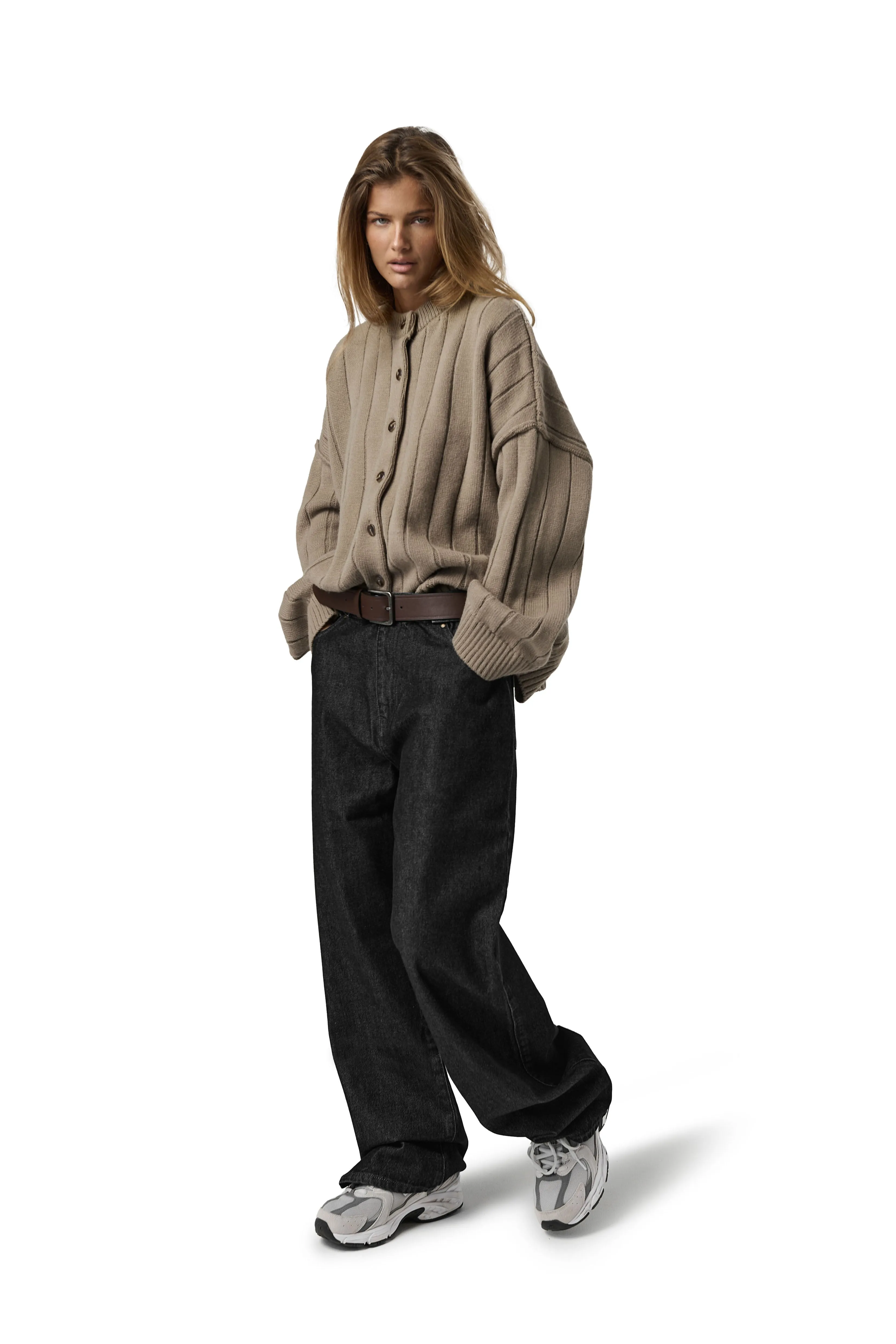 Four Way Stretch Design Soft touch finish Bryant Button Cardigan in Beige