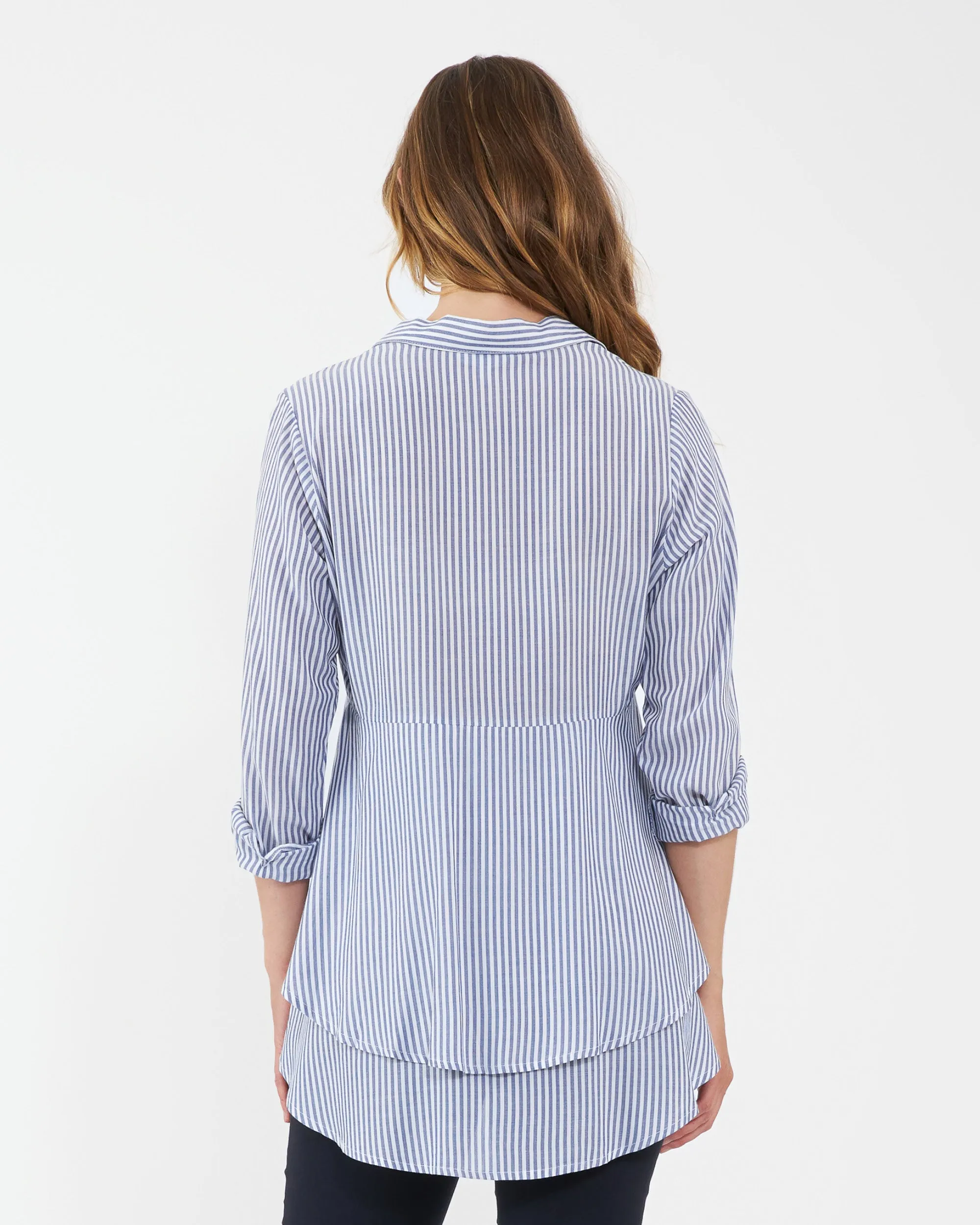 Stripe Layered Peplum Shirt Navy / White lightweight robe
