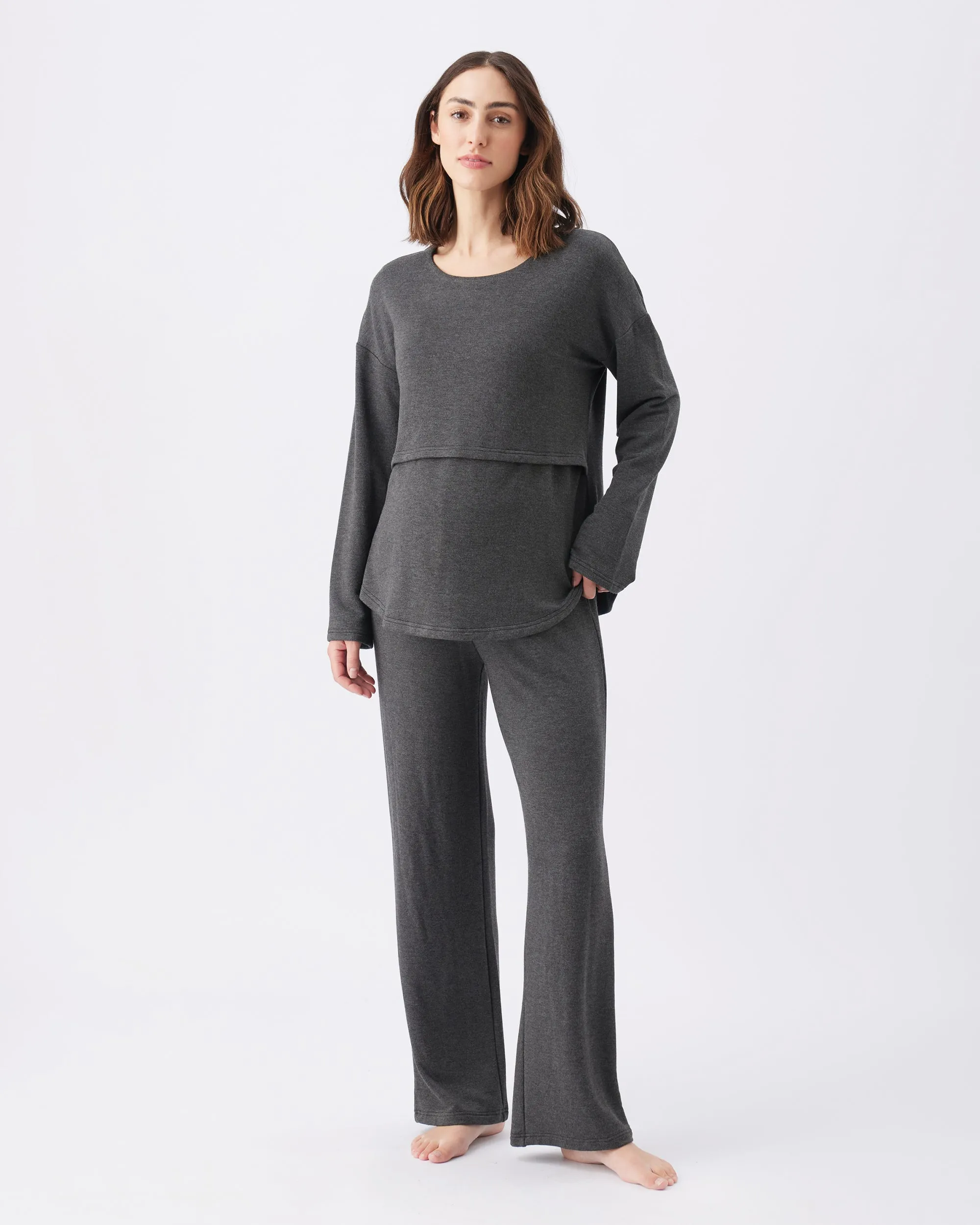 Super Soft Nursing Top Charcoal Marle tie waist