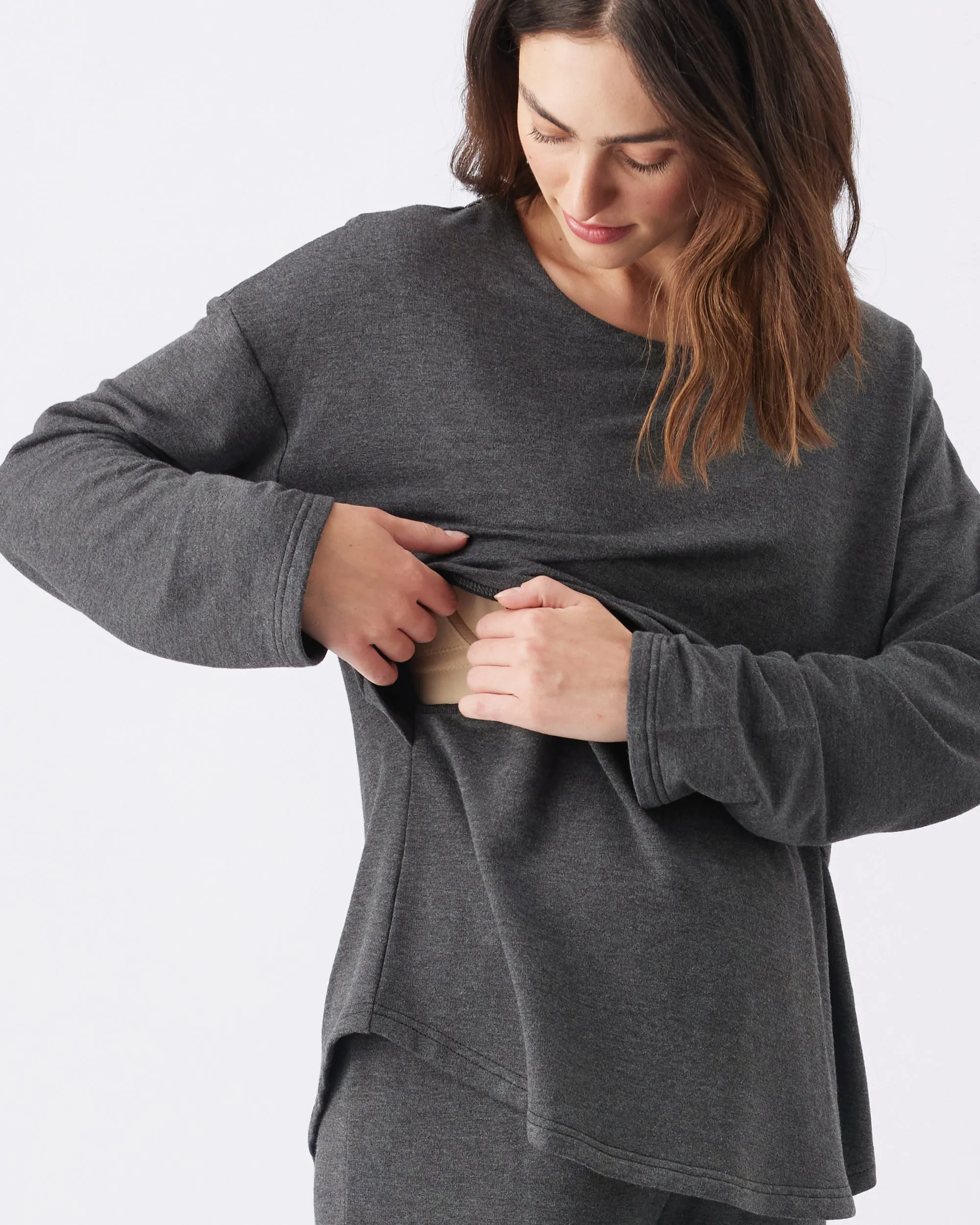 Super Soft Nursing Top Charcoal Marle baby bump accent working mom