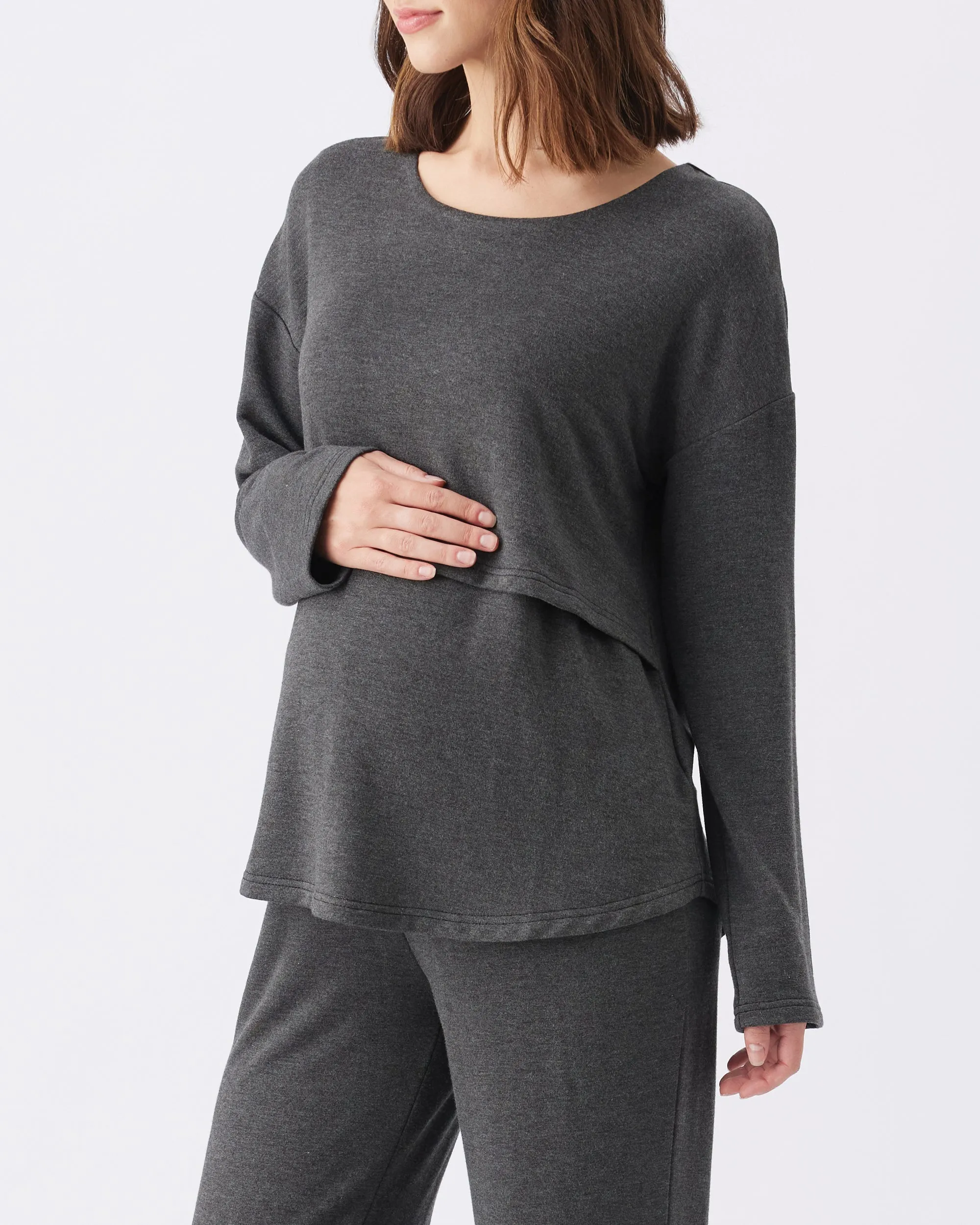 pregnancy support side opening Super Soft Nursing Top Charcoal Marle