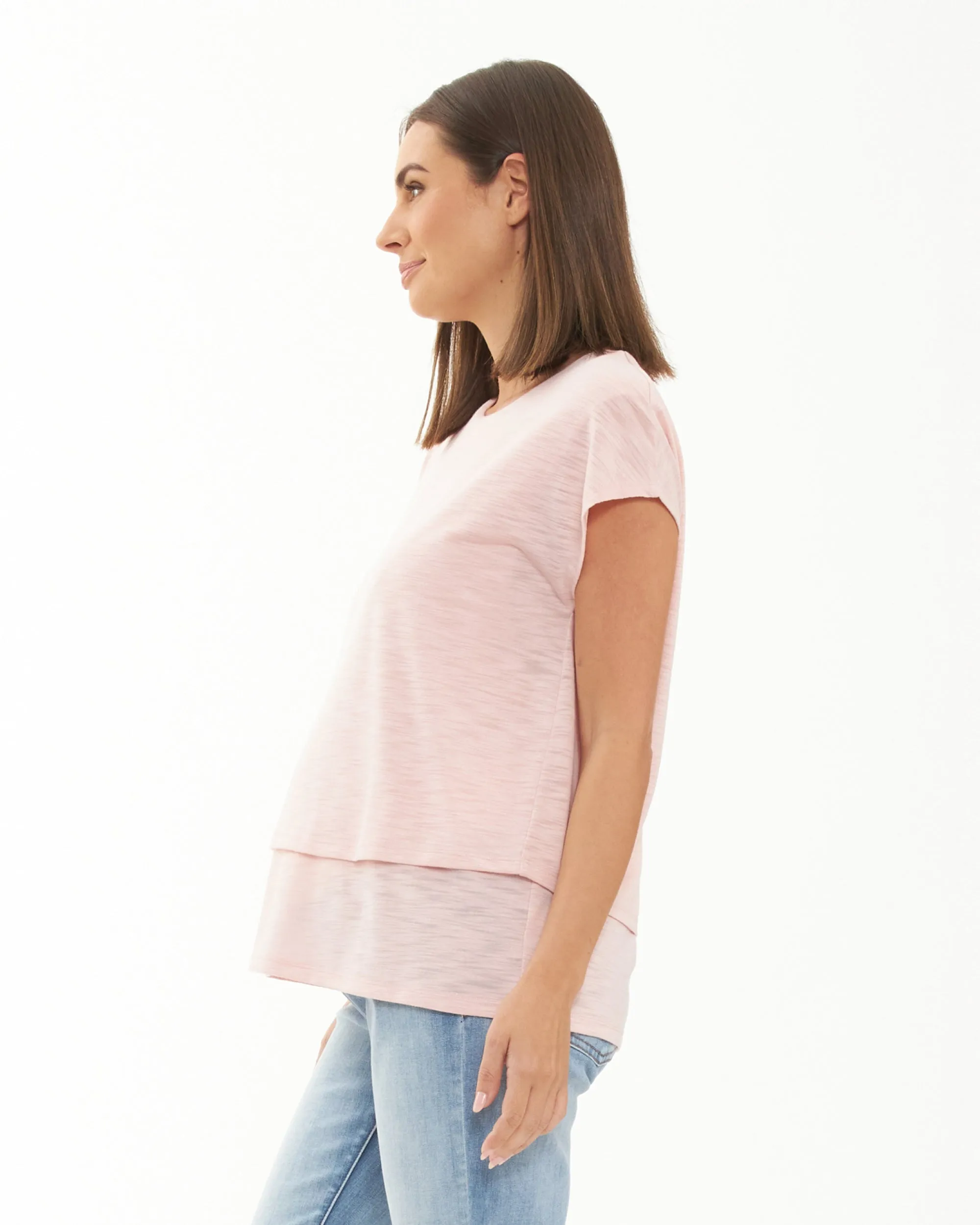 Jazmin Nursing Tee  Soft Pink Breathable mesh Tunic Style