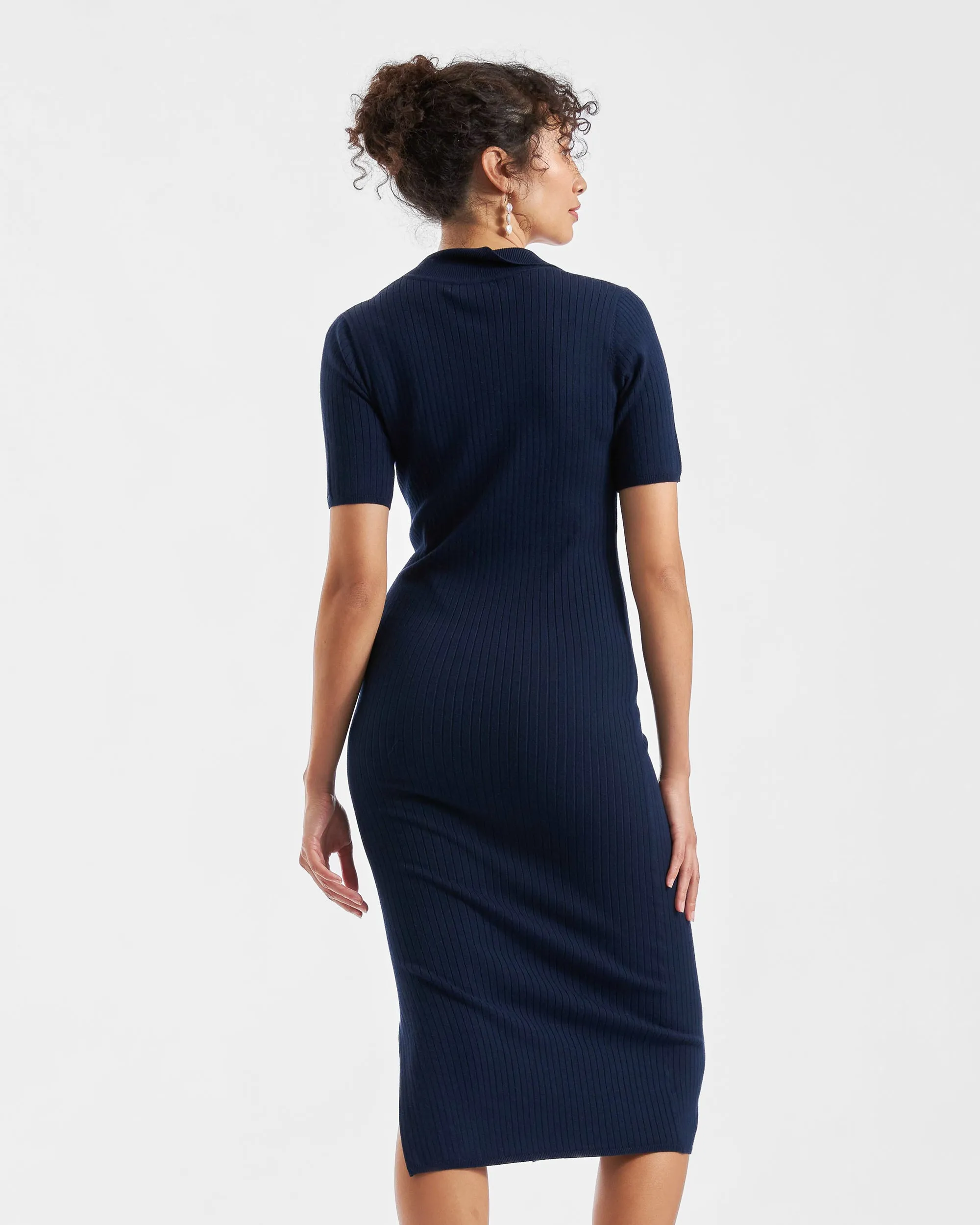 Gathered waist Maddy Knit Polo Dress Navy