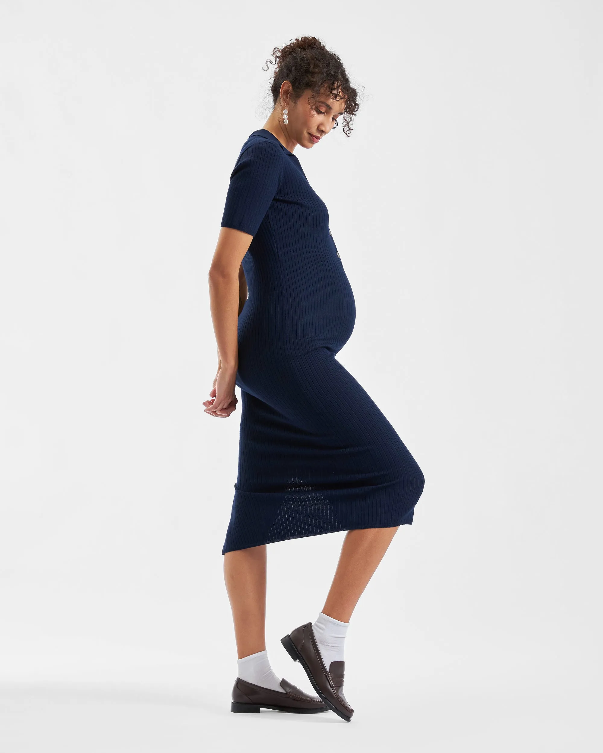Maddy Knit Polo Dress Navy Maternity Jumpsuit