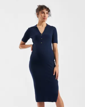 Maternity Jumpsuit Maddy Knit Polo Dress Navy