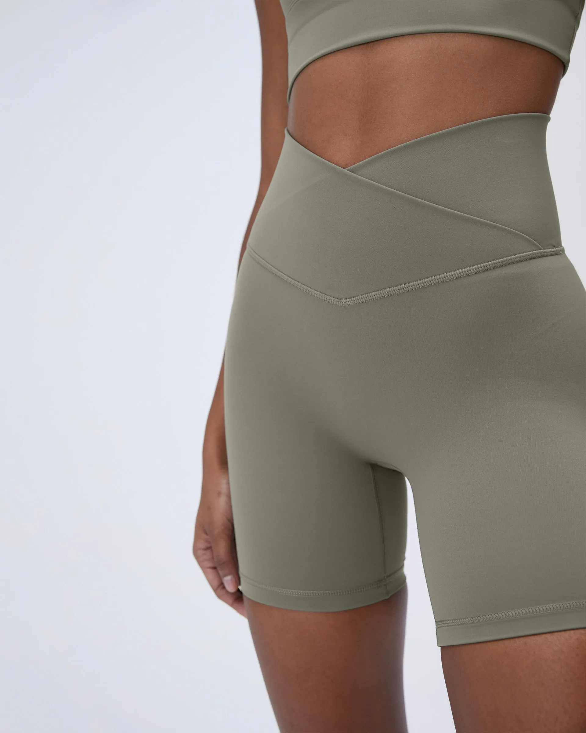 Ultimate Wrap Over Crop Shorts - Olive Green Anti Odor Technology Easy Wear