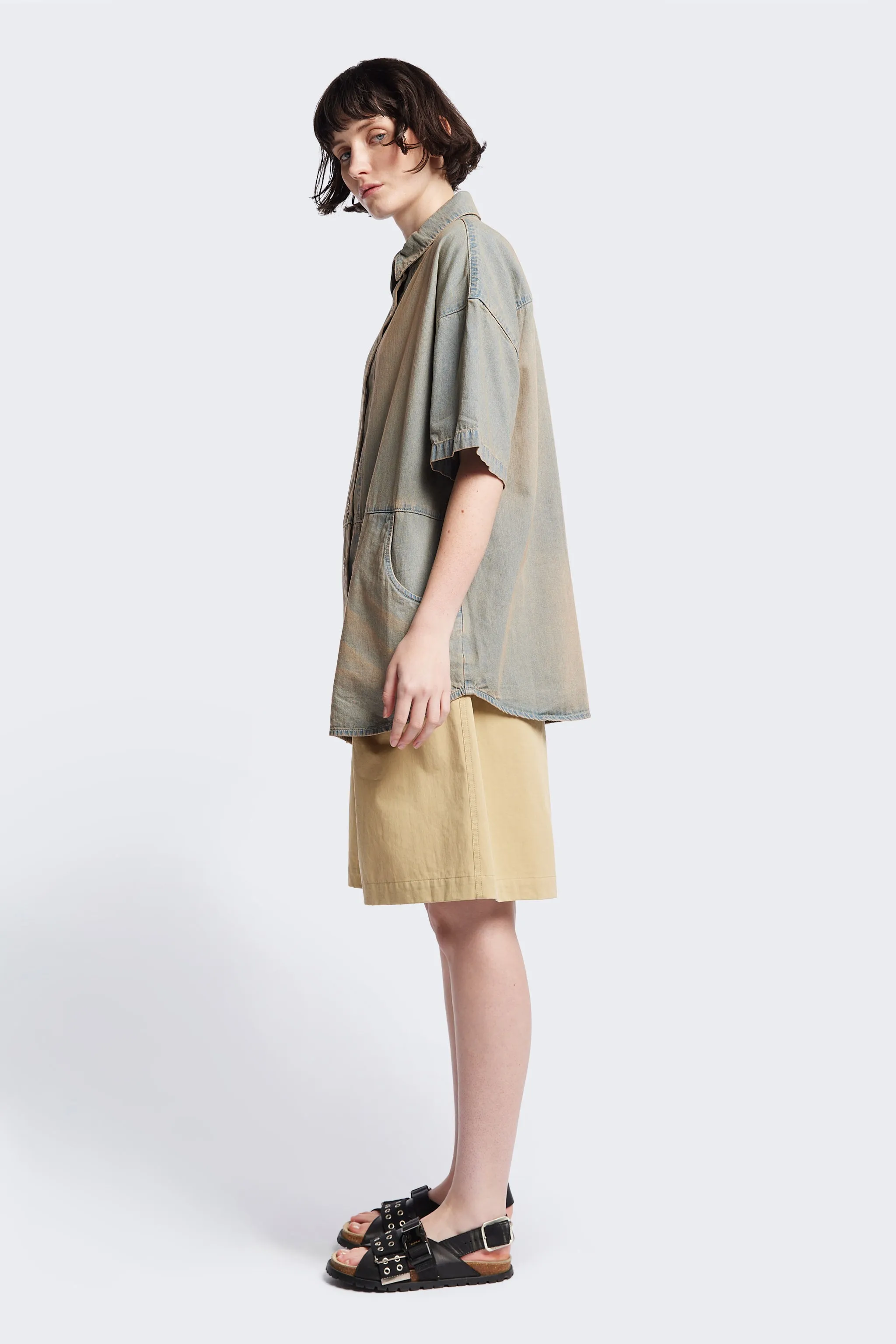 Province S/S Denim Shirt Blue Pink Fade Effortless Style