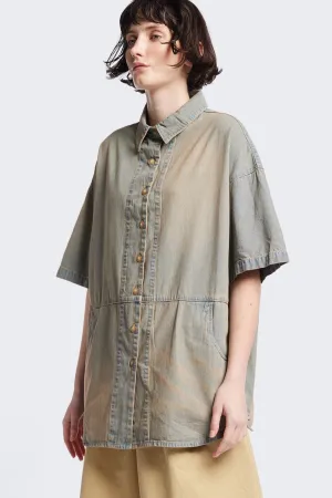 Compact Fold Design Province S/S Denim Shirt Blue Pink Fade