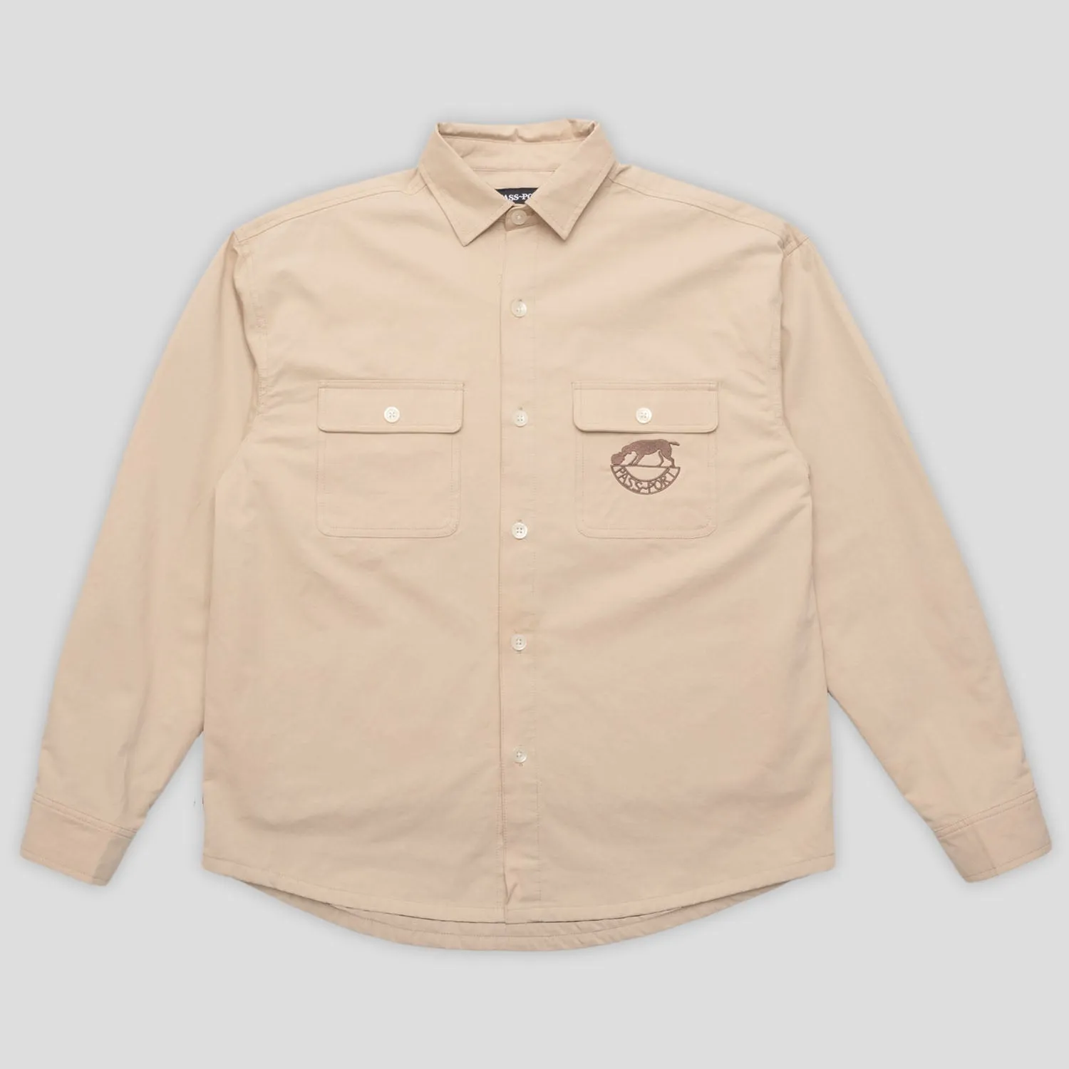 Work From Home Reinforced Elbow Patches Pass~Port Fretworks Vineyard Shirt Long-sleeve - Sand