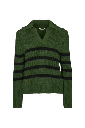 Simple Form Tubular Knit Structure Sweety Polo - Douglas fir / Black