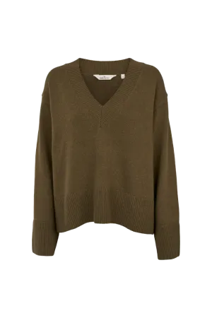 Cady V. Neck - Desert palm Stretchable Material Soft Stretch