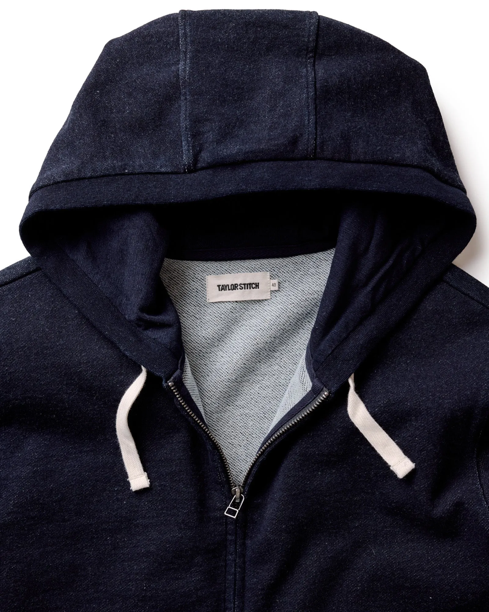 City Commuter Softshell Technology The Apres Zip Hoodie in Rinsed Indigo Terry