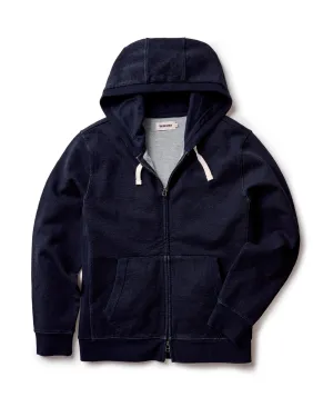 The Apres Zip Hoodie in Rinsed Indigo Terry Chill Day Layer