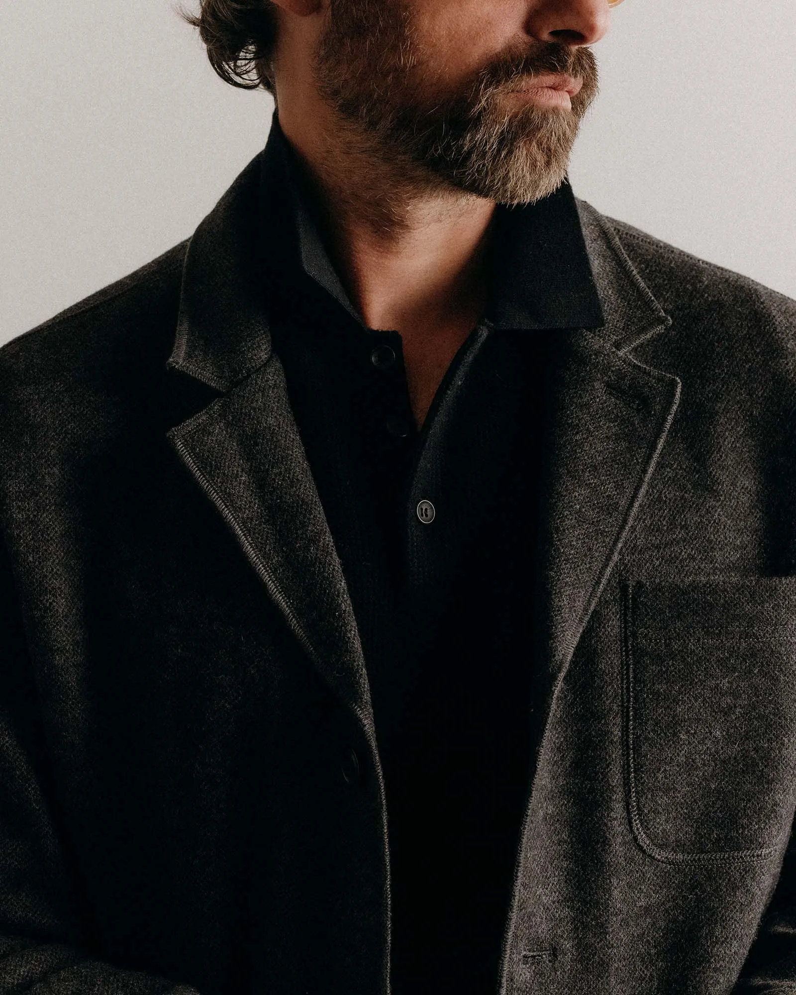 NoiseReduciting Fabric The Evans Blazer in Charcoal Birdseye Wool