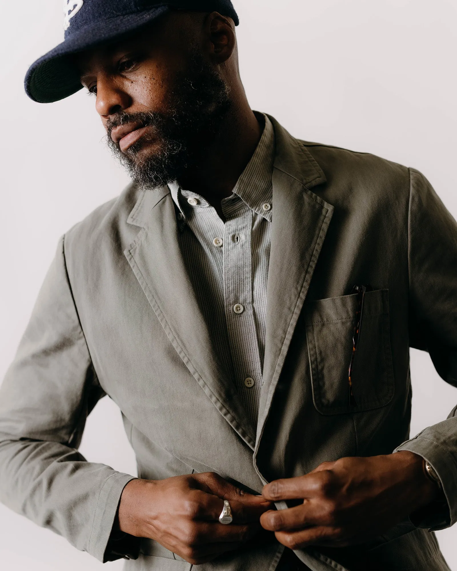 StretchableMaterial Flexible Cuffs The Foundation Sportcoat in Organic Smoked Olive Twill