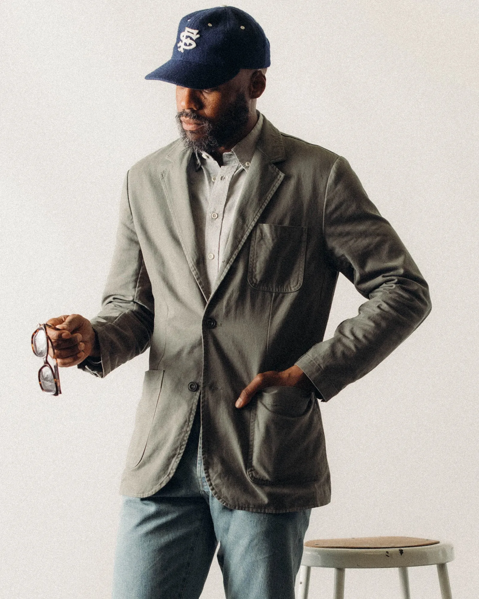 The Foundation Sportcoat in Organic Smoked Olive Twill Interchangeable Liners Advanced Insulation