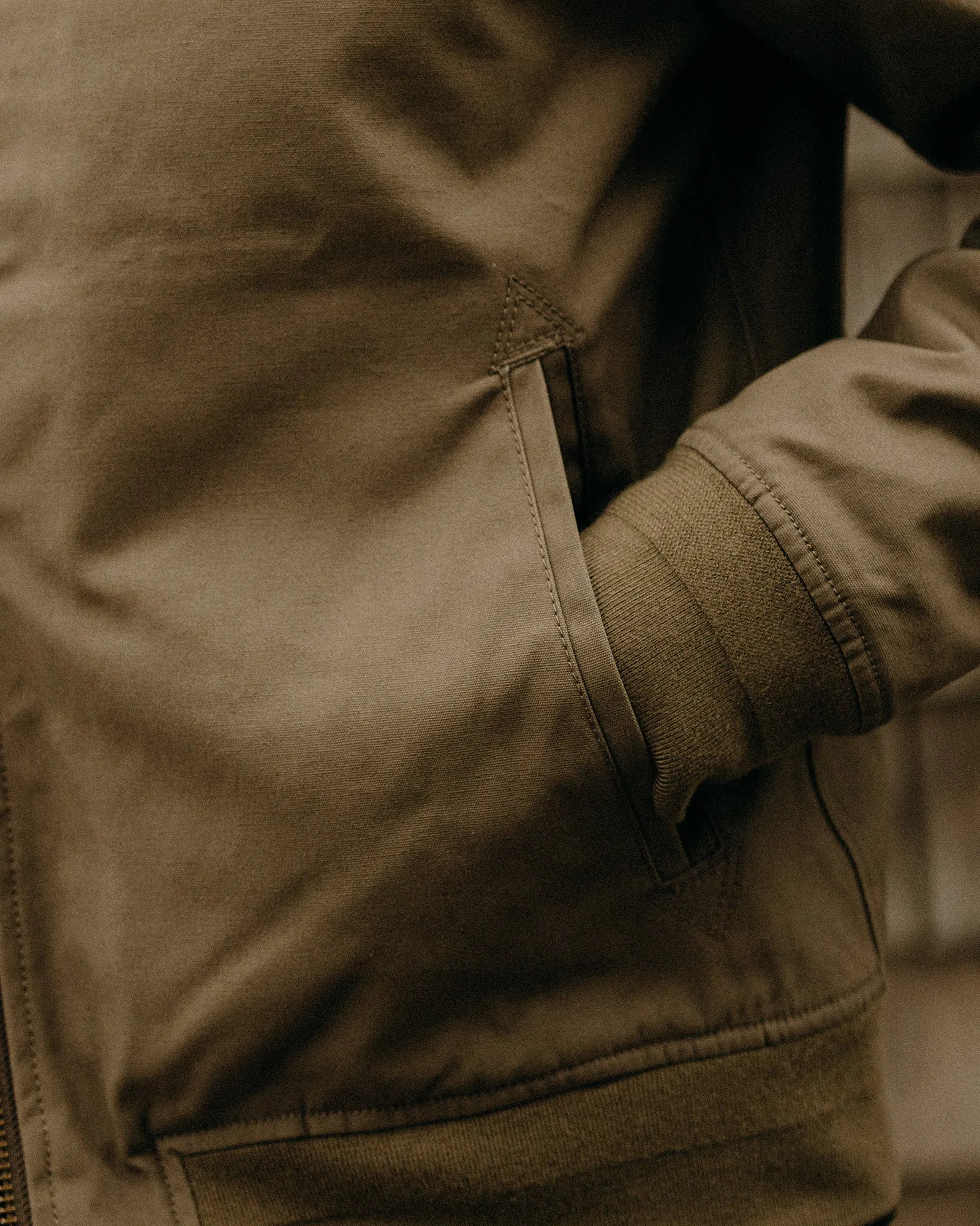 Microfiber Blend The Insulated Bomber Jacket in Fatigue Olive Dry Wax