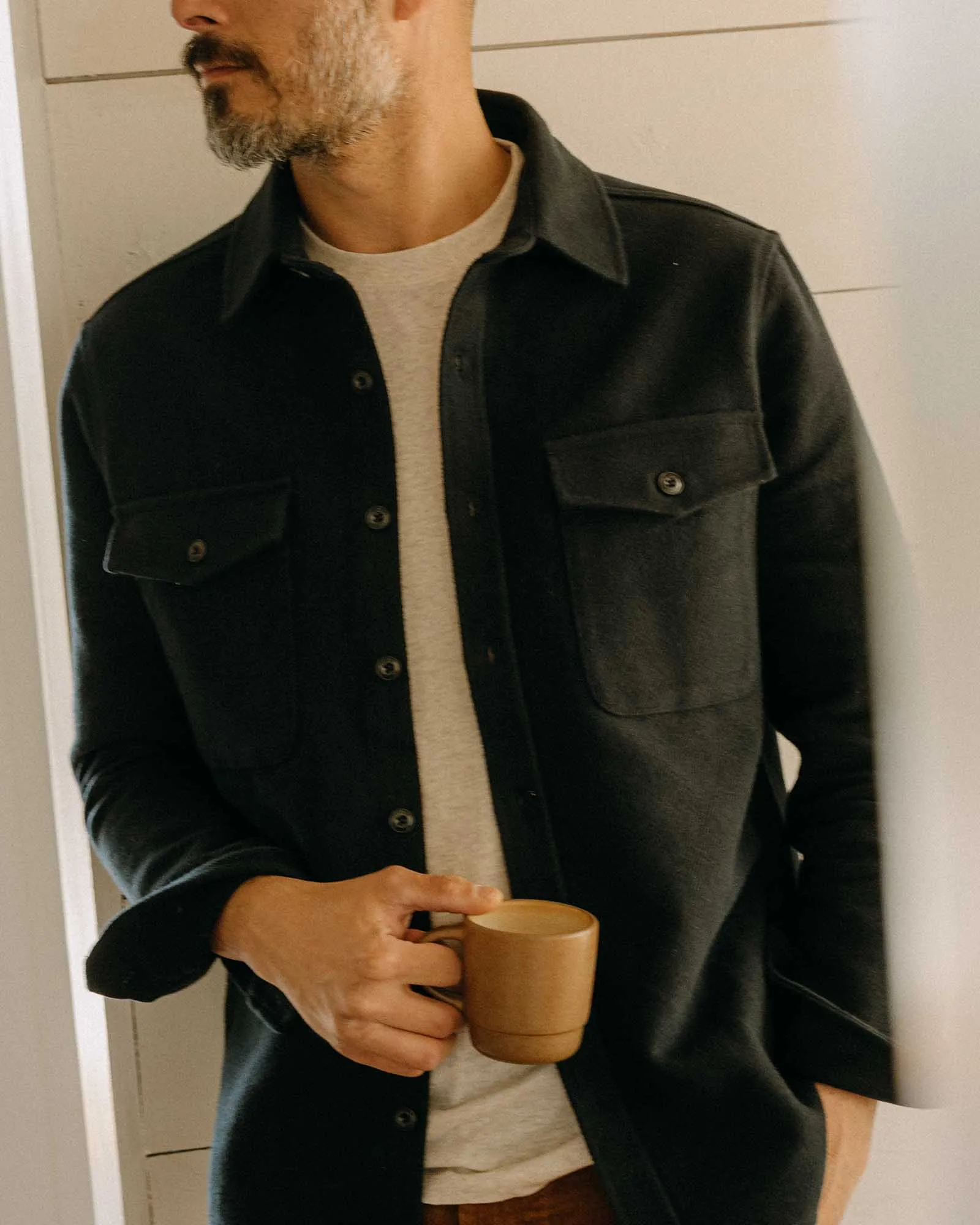 The Maritime Shirt Jacket in Dark Navy Moleskin Twill Snow Day Lightweight Design