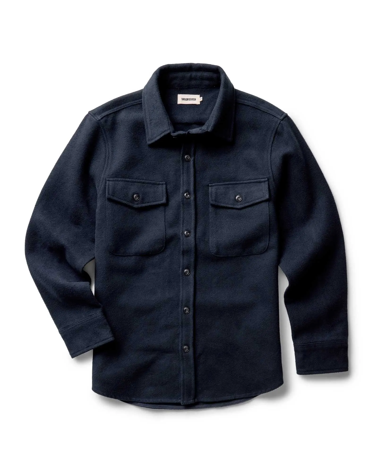 The Maritime Shirt Jacket in Dark Navy Moleskin Twill Tapered Hem RecycledPolyester