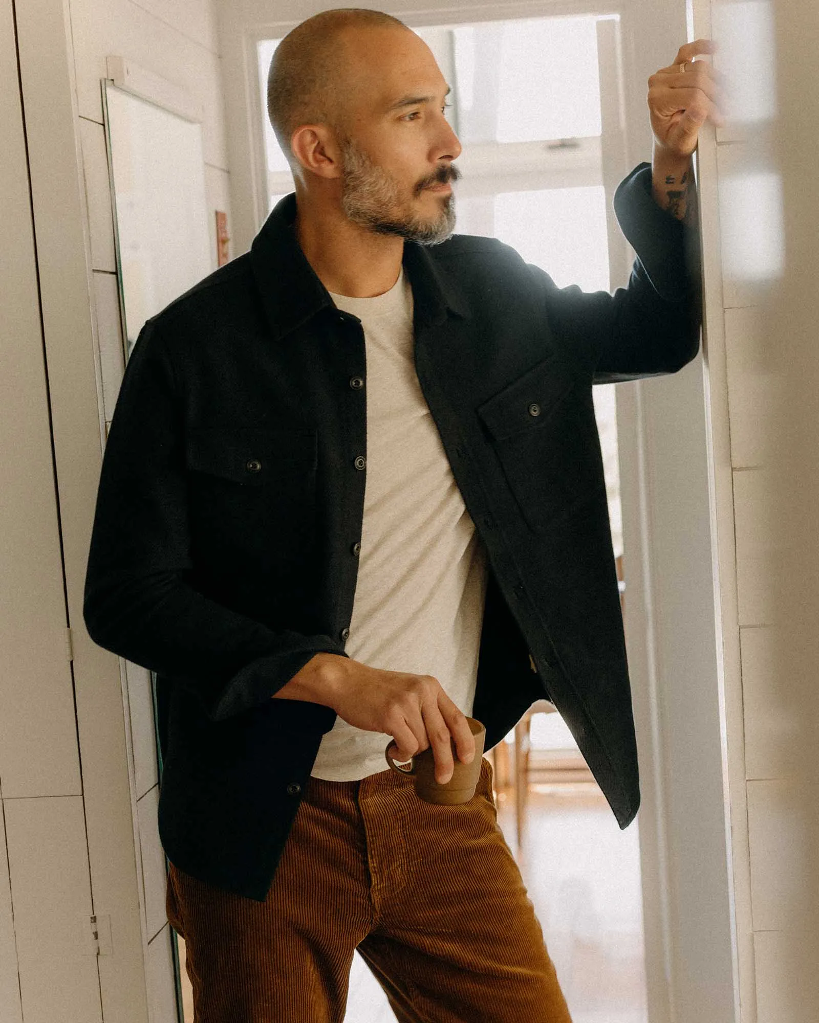 The Maritime Shirt Jacket in Dark Navy Moleskin Twill Versatile Design