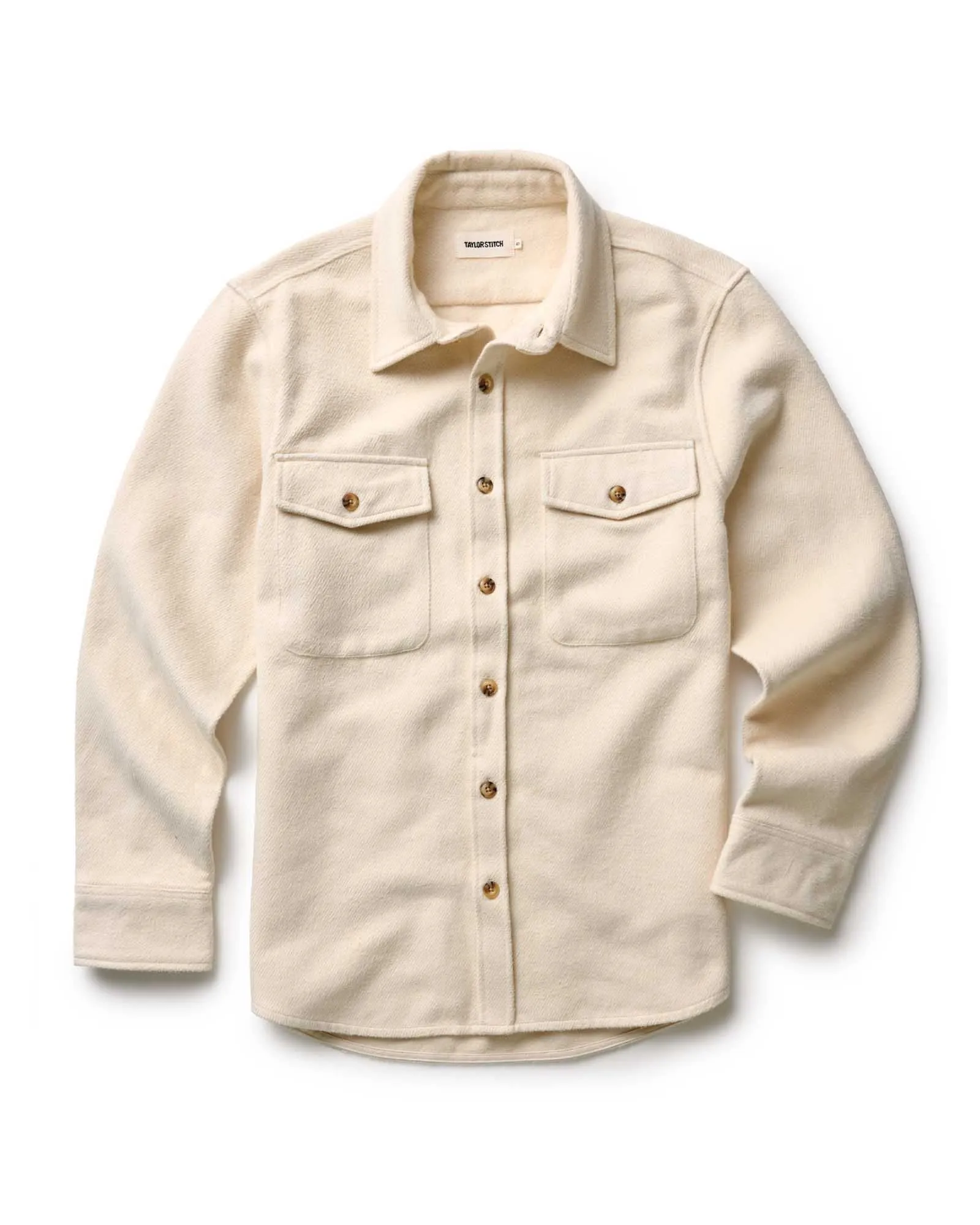 Heat Retention Lining The Maritime Shirt Jacket in Vintage White Moleskin Twill