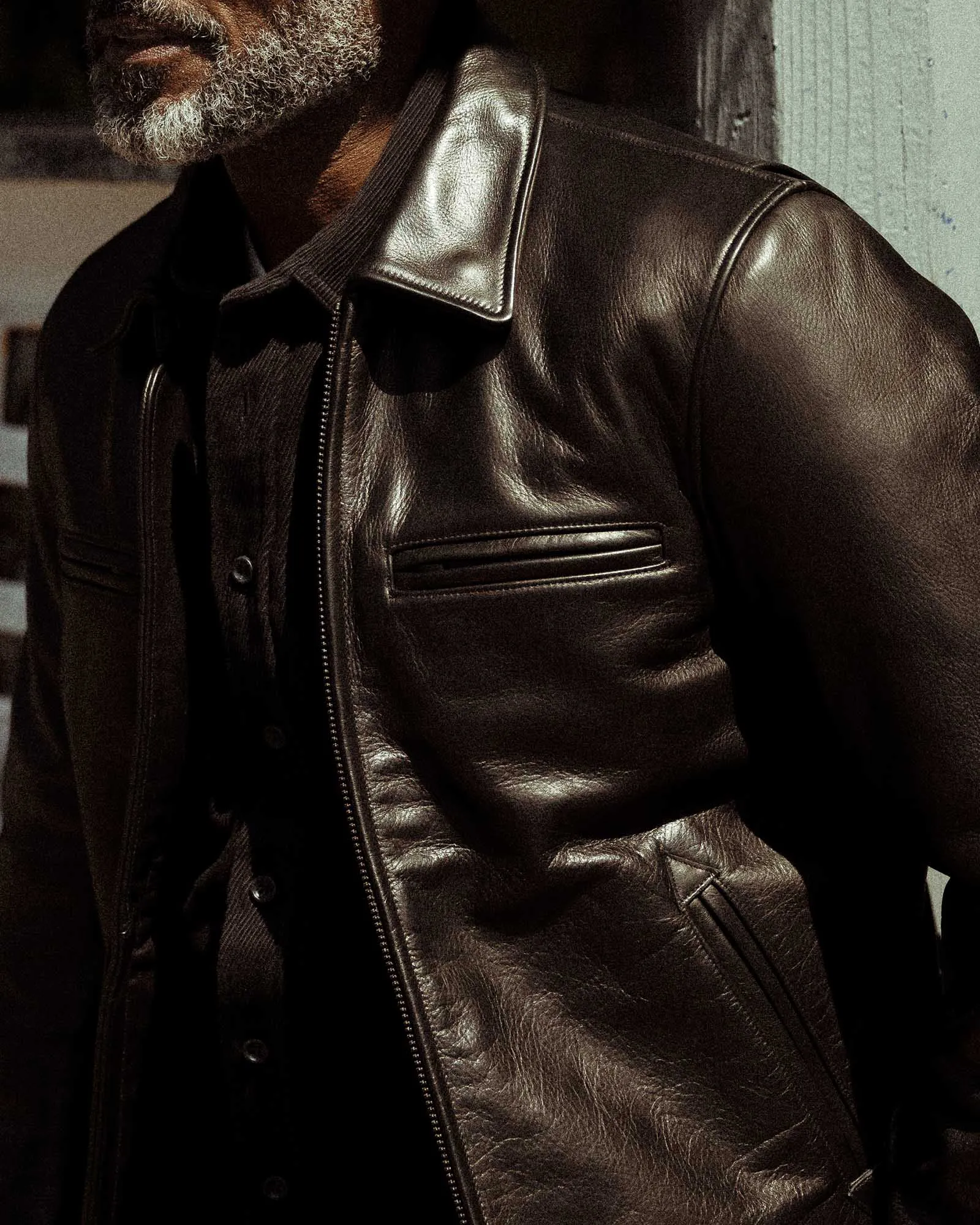 Neutral Fit Design Mild Weather The Moto Jacket in Black Steerhide