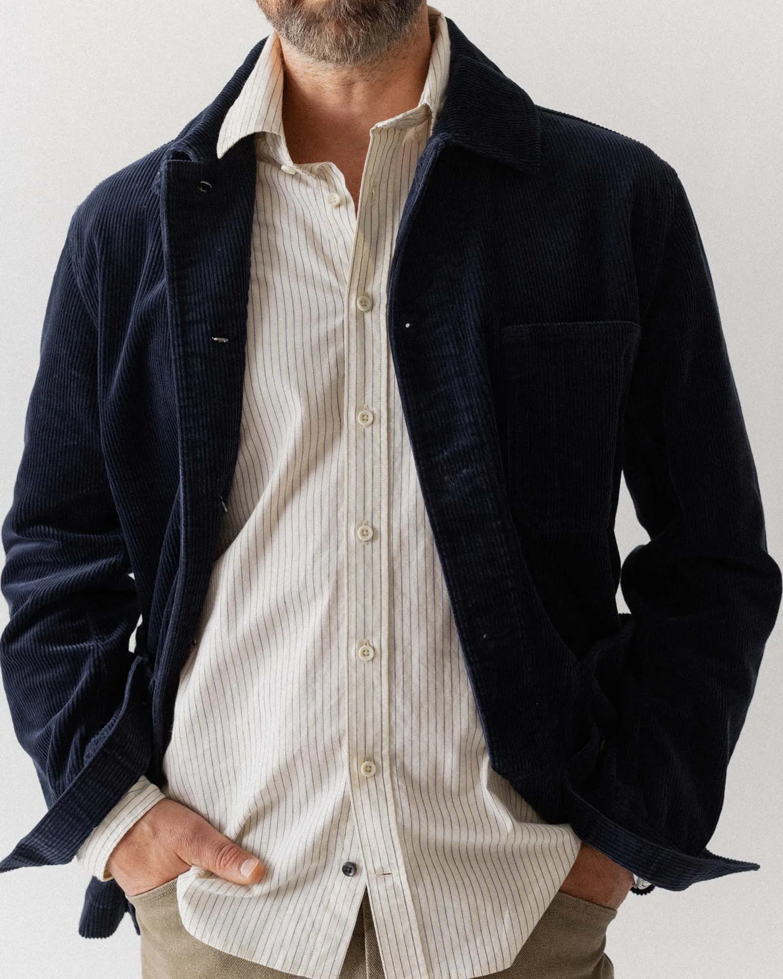 BreathableFabric No Collar The Ojai Jacket in Dark Navy Corduroy