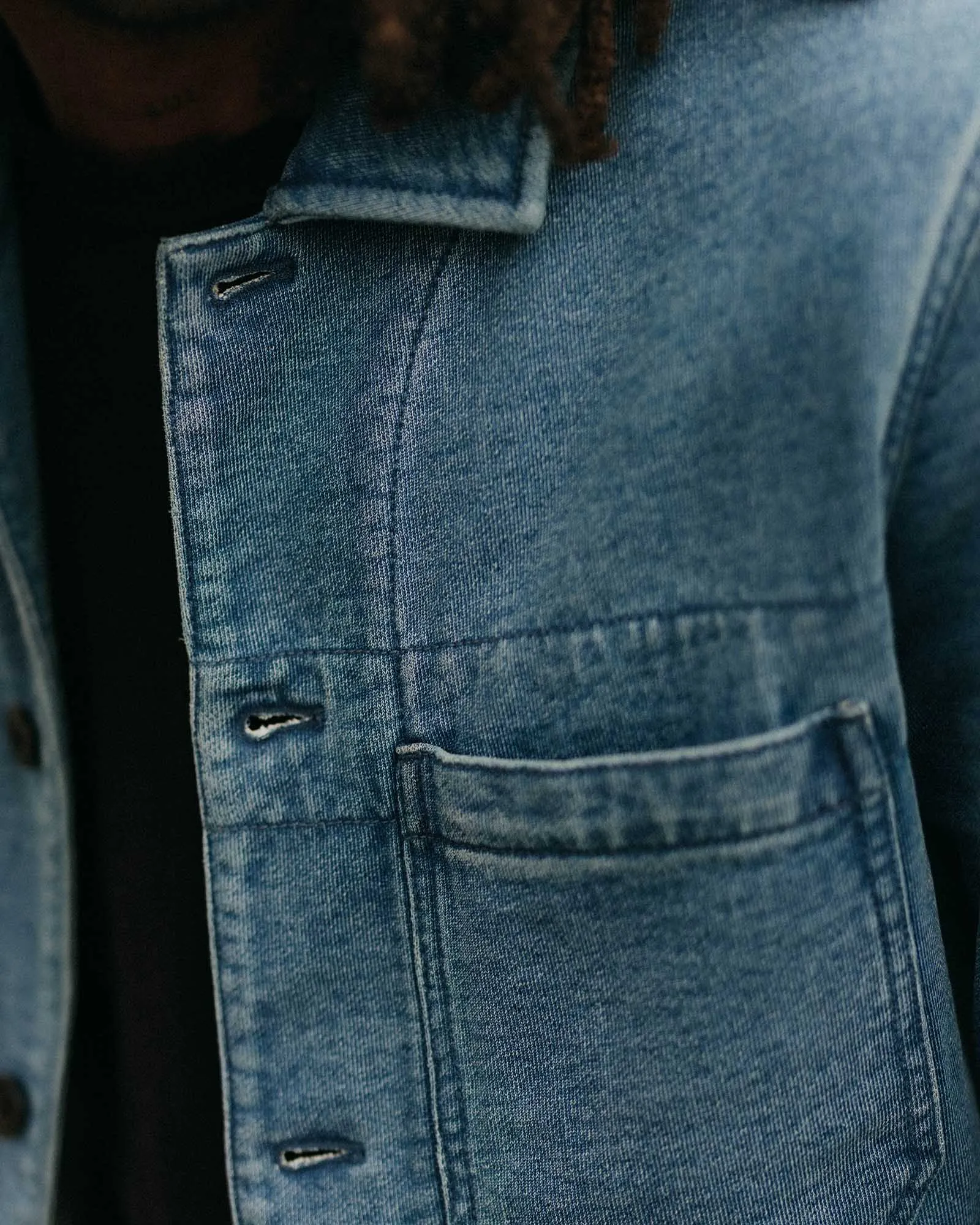 All Day Layering The Primer Jacket in Washed Indigo Terry