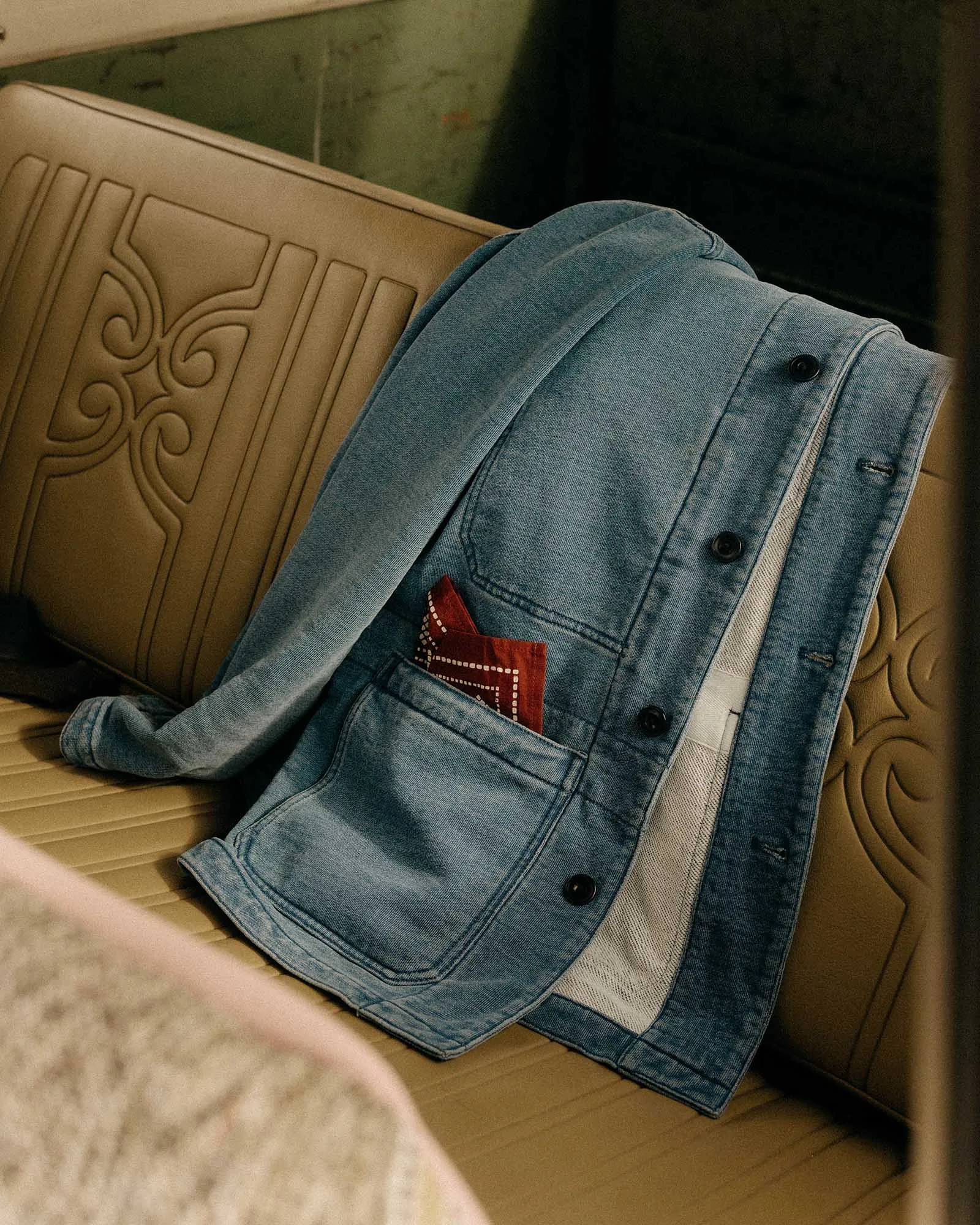 High Visibility Trims WaterproofDesign The Primer Jacket in Washed Indigo Terry