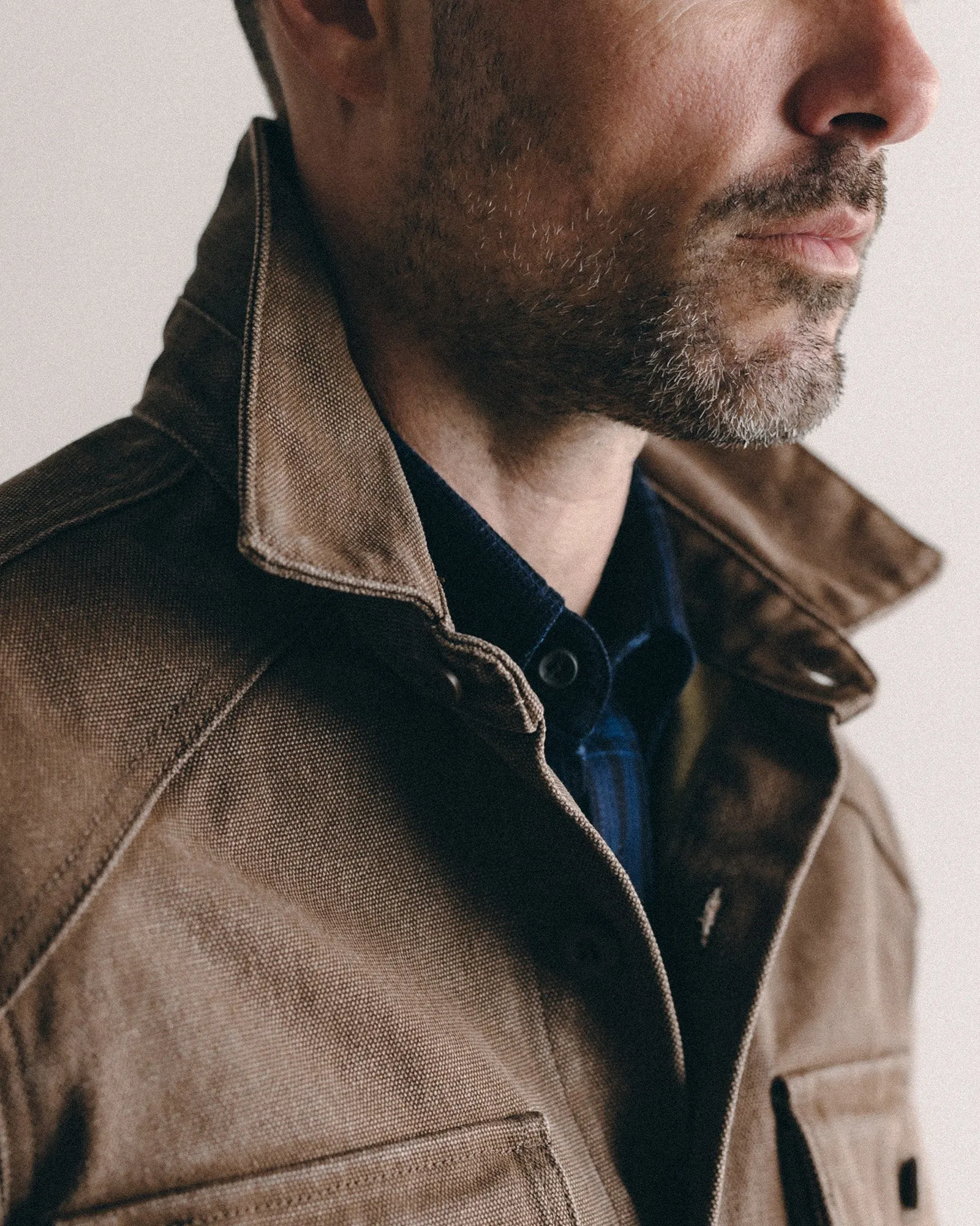 The Shop Shirt in Aged Penny Chipped Canvas Non Irritating Collar Fleece Lined