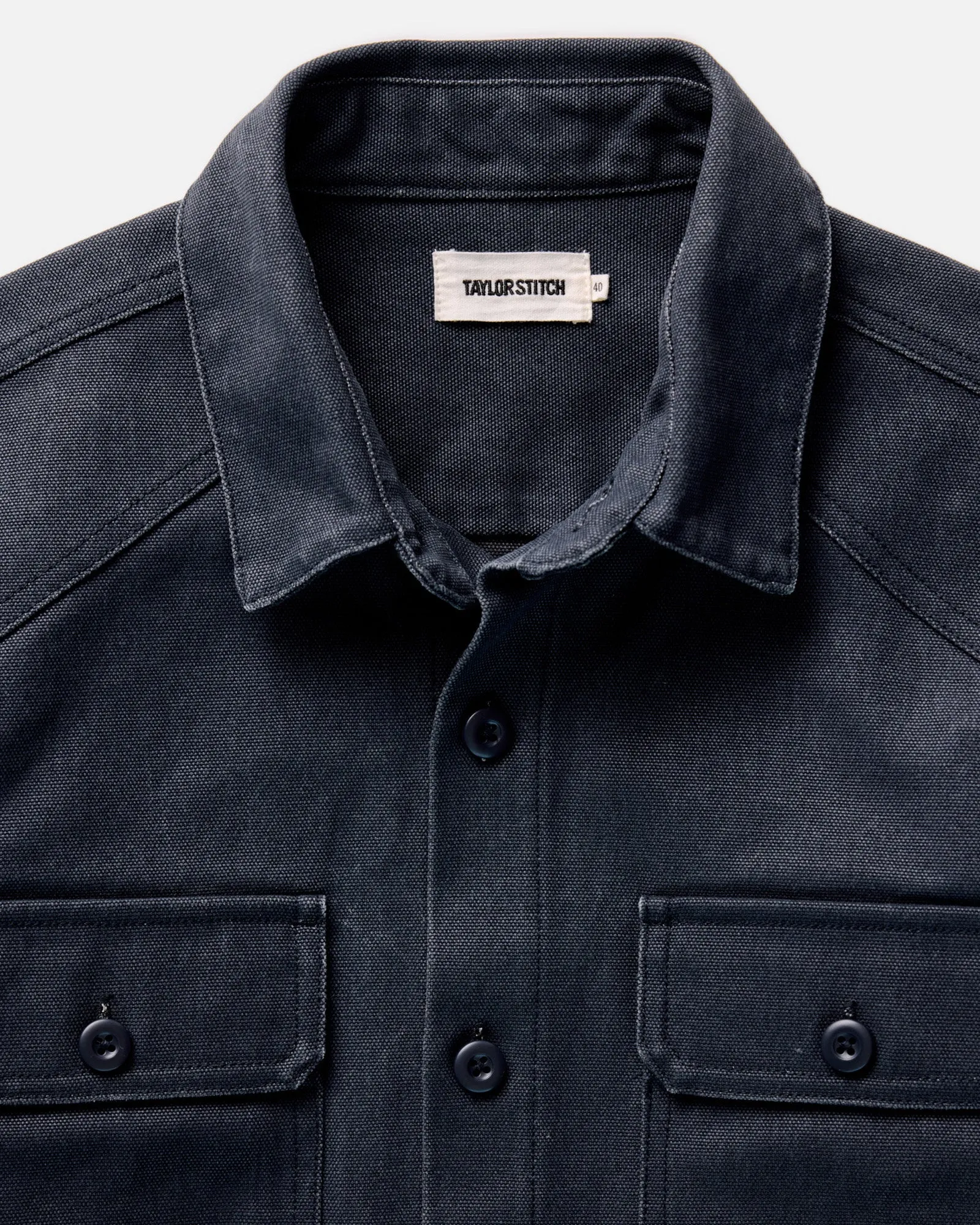 The Shop Shirt in Navy Chipped Canvas Smooth Zipper Glides Quick Release Buckle
