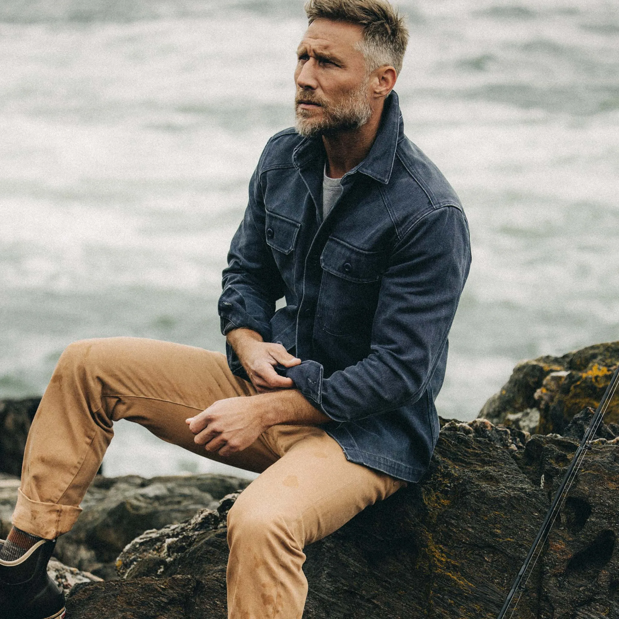 The Shop Shirt in Navy Chipped Canvas Ergonomic Armhole Cut Recycled materials