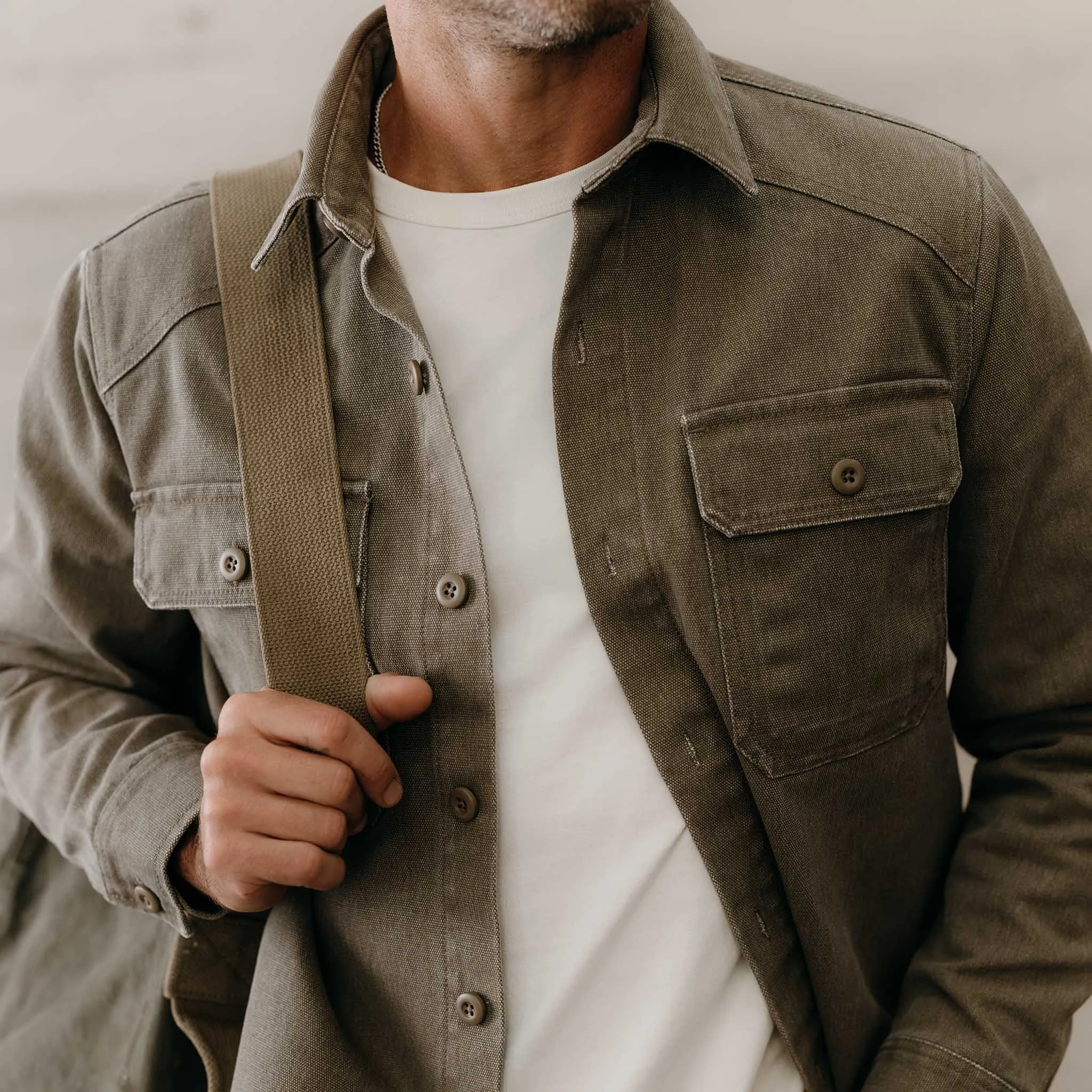 The Shop Shirt in Stone Chipped Canvas Ventilated Back