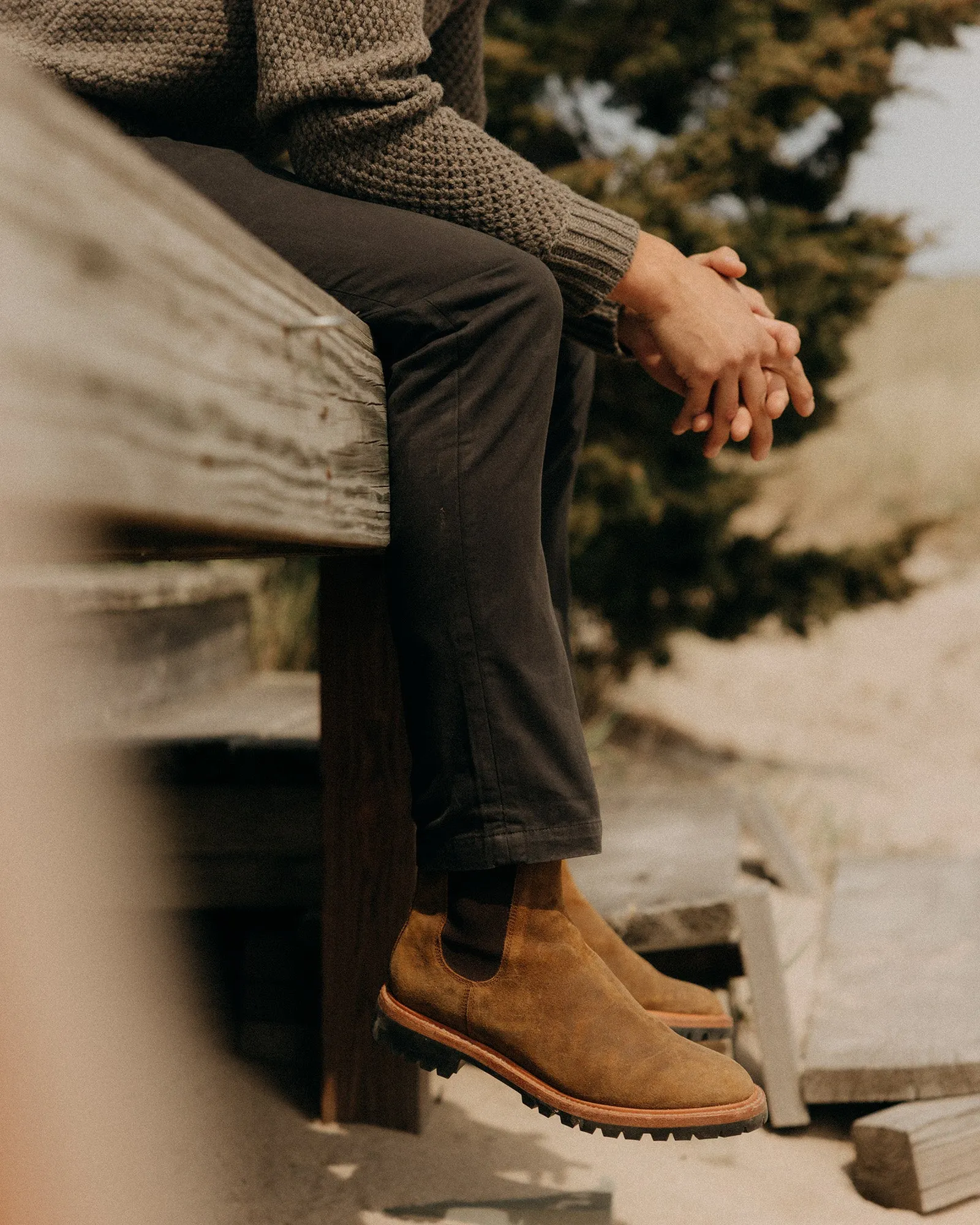 The Slim Foundation Pant in Organic Faded Black Breathable mesh lining Smart Casual