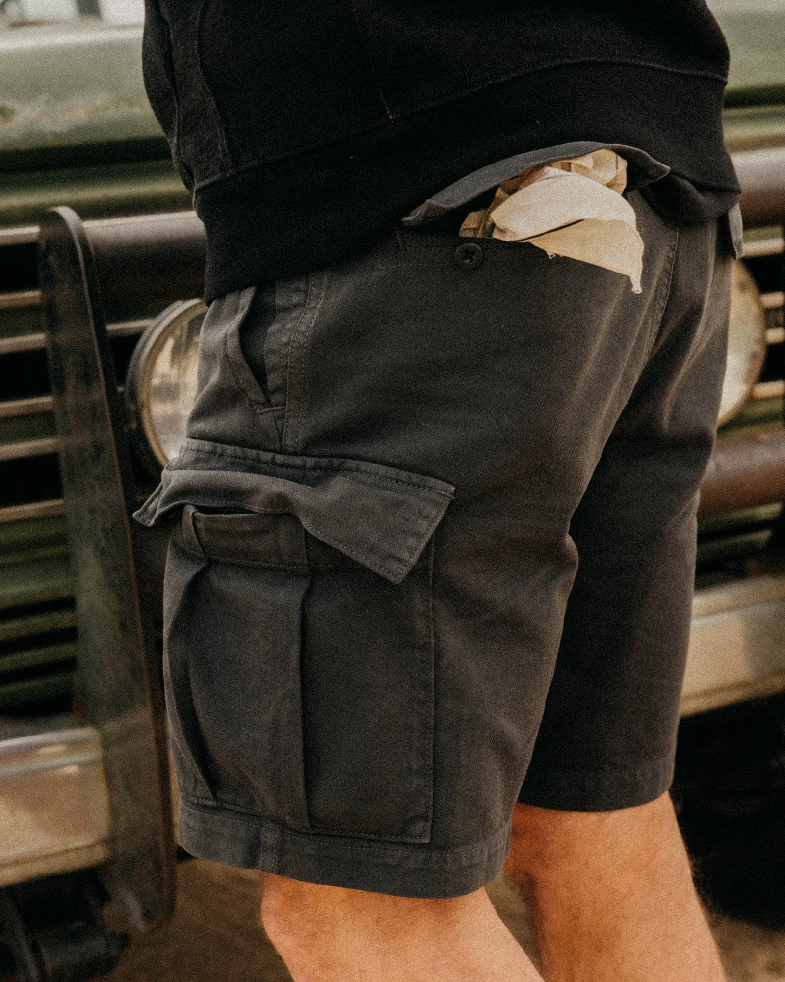 The Tommie Short in Faded Black Broken Twill Cross Ventilation Channels