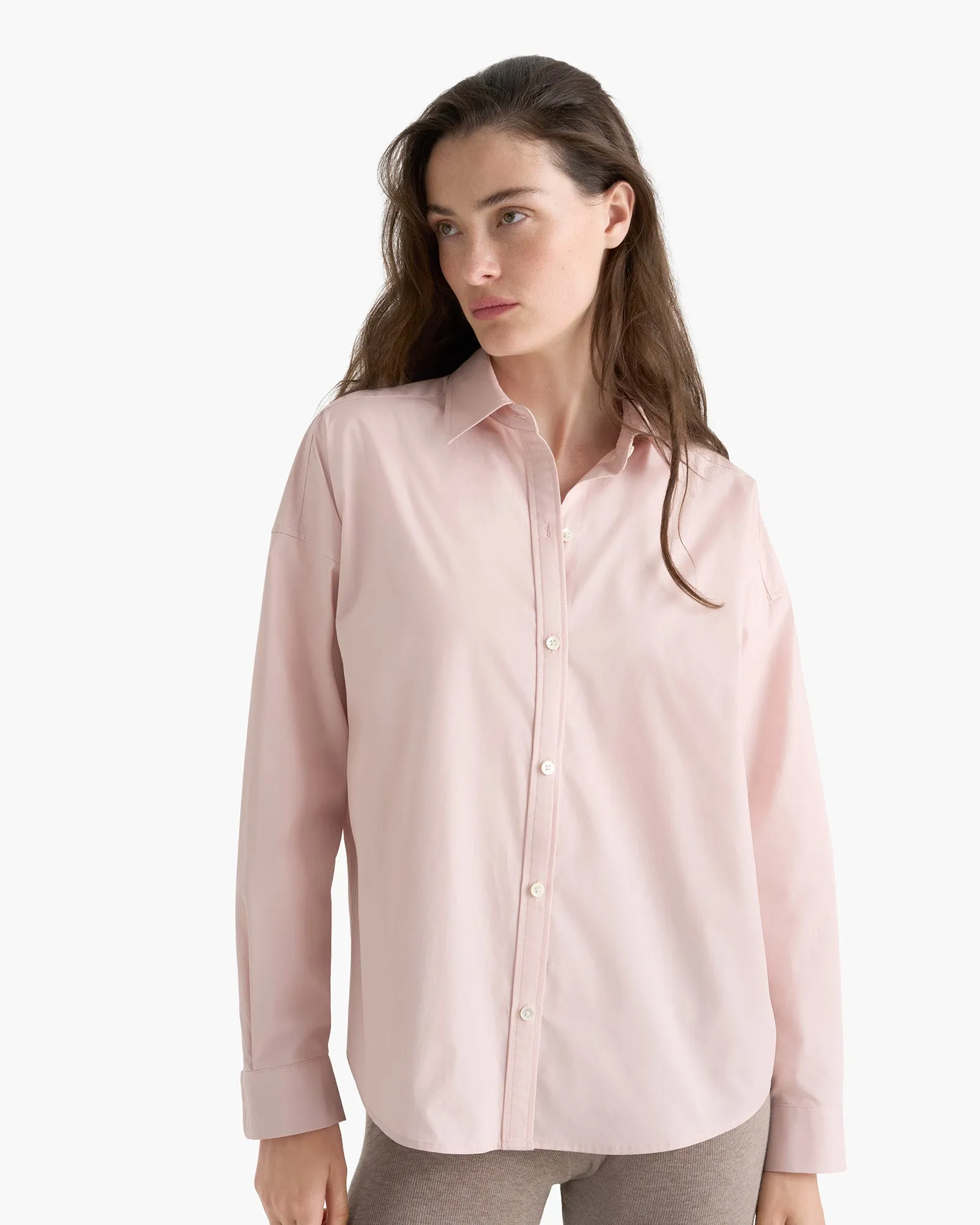 Cotton Poplin Boyfriend Shirt - Faded Rose Gym Companion Versatile Fit