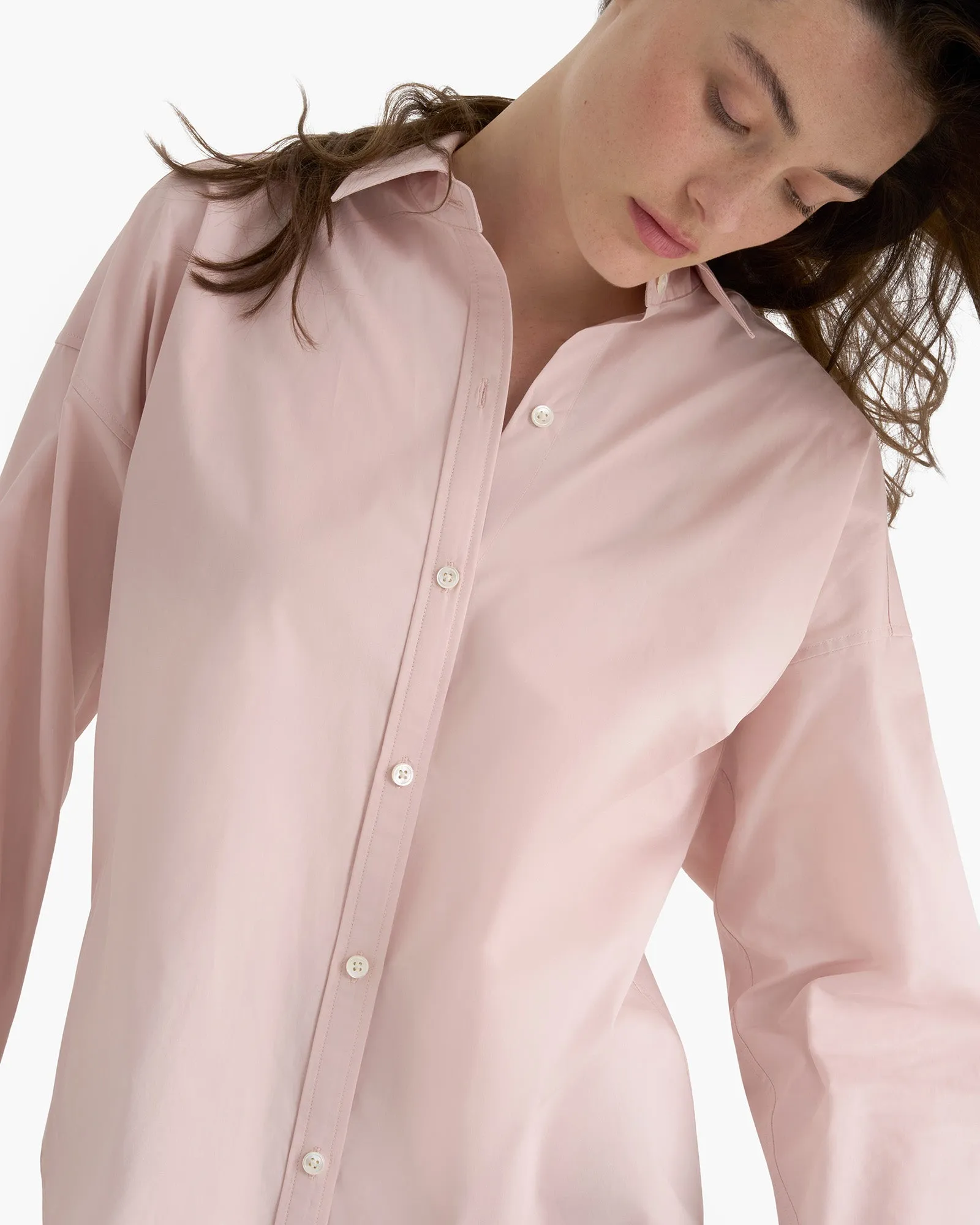Cotton Poplin Boyfriend Shirt - Faded Rose Comfort-First
