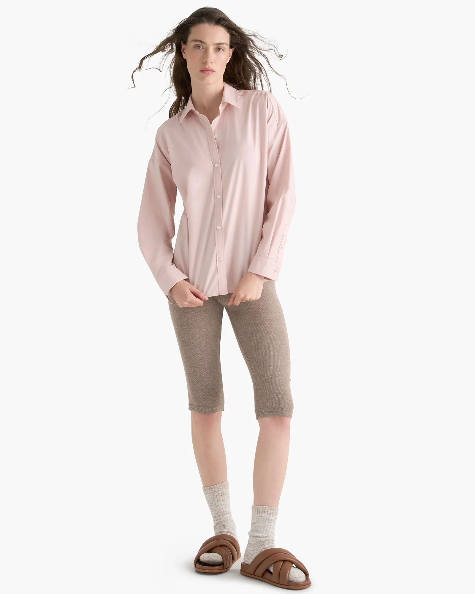 Corporate Retreat Cozy Option Cotton Poplin Boyfriend Shirt - Faded Rose