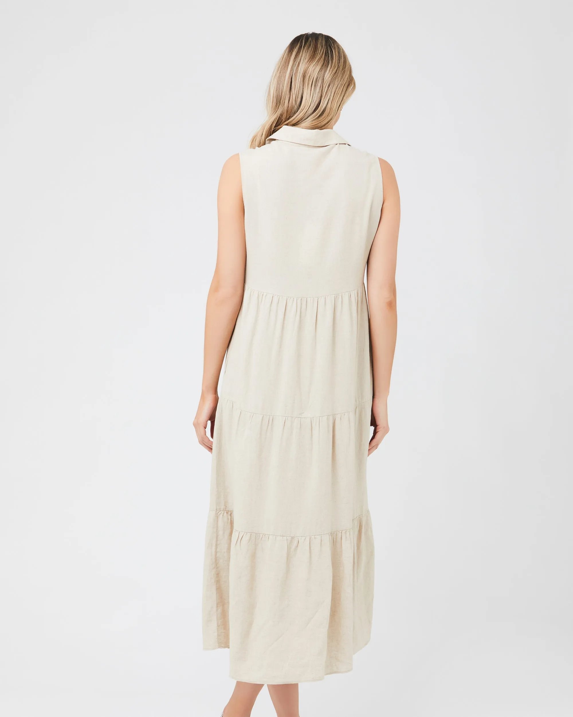 Maternity Activewear Relaxed Silhouette Tracy Tiered Linen Dress Natural