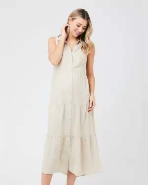 Tracy Tiered Linen Dress Natural discreet opening