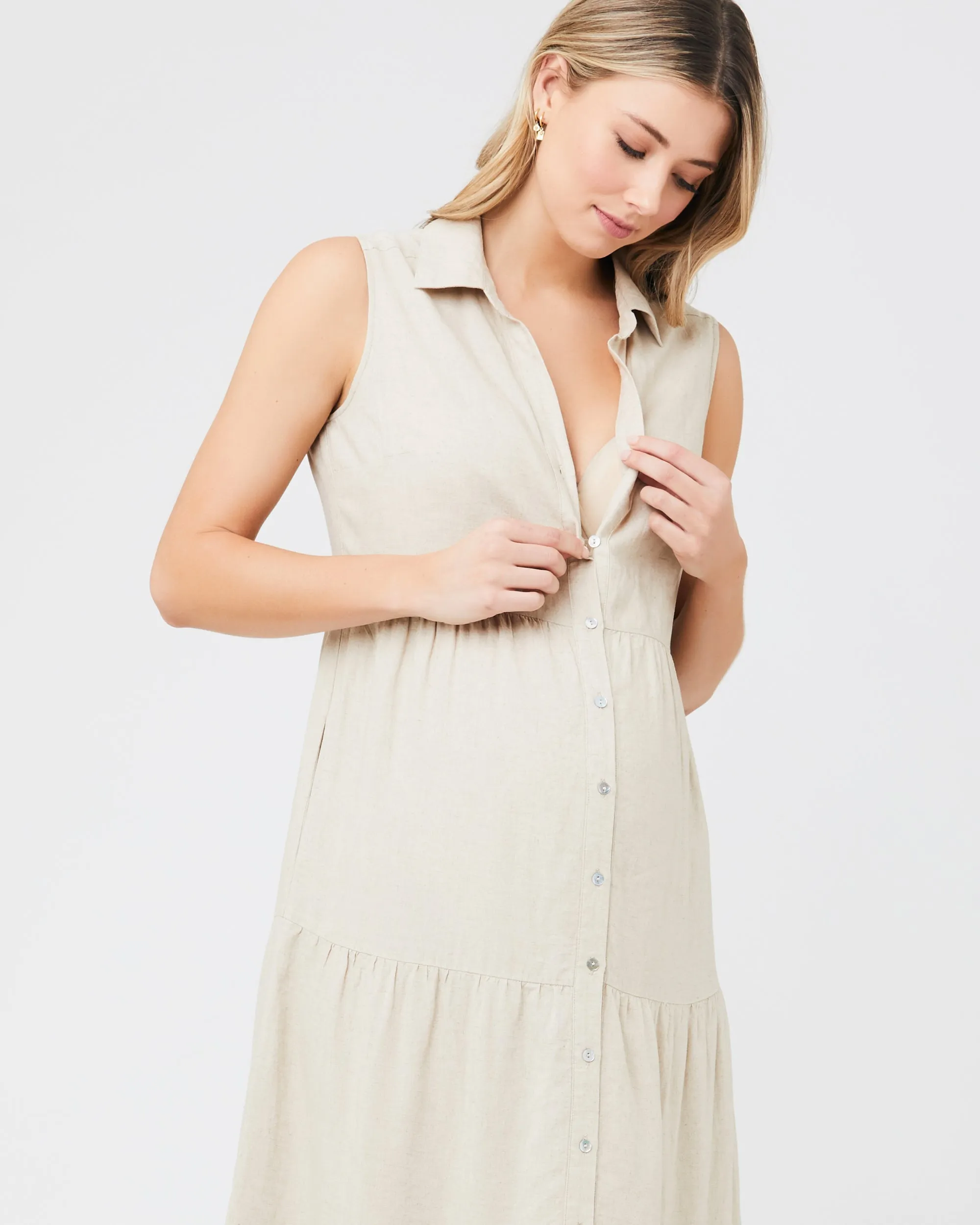 Everyday Wear Luxury Feel Tracy Tiered Linen Dress Natural